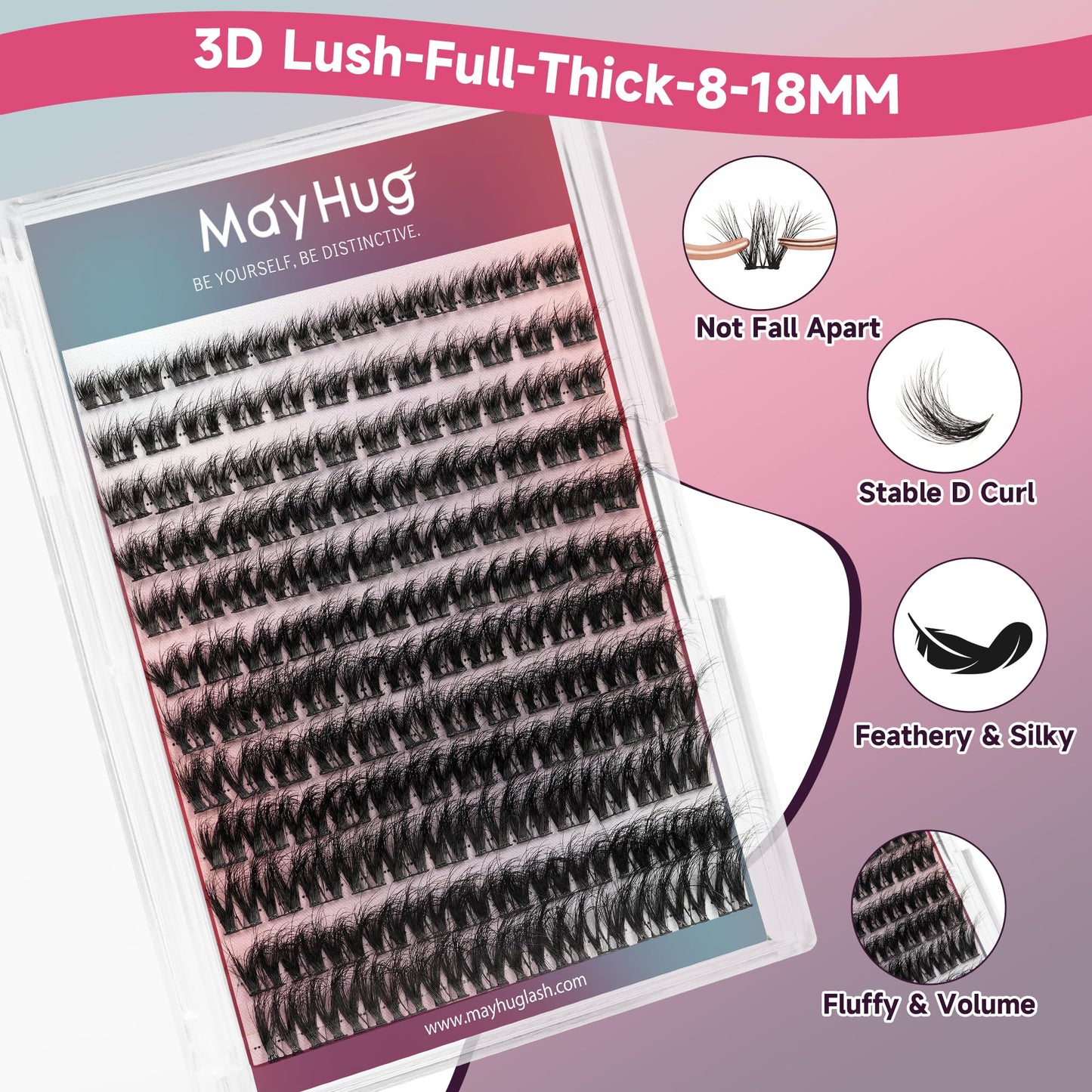 Mayhug Lash Clusters DIY Eyelash Extensions 144 Clusters Lashes D Curl 3D Eyelash Clusters Extensions Wispy Lashes Cluster Ultra-Soft & Super Light & DIY at Home (Prism)