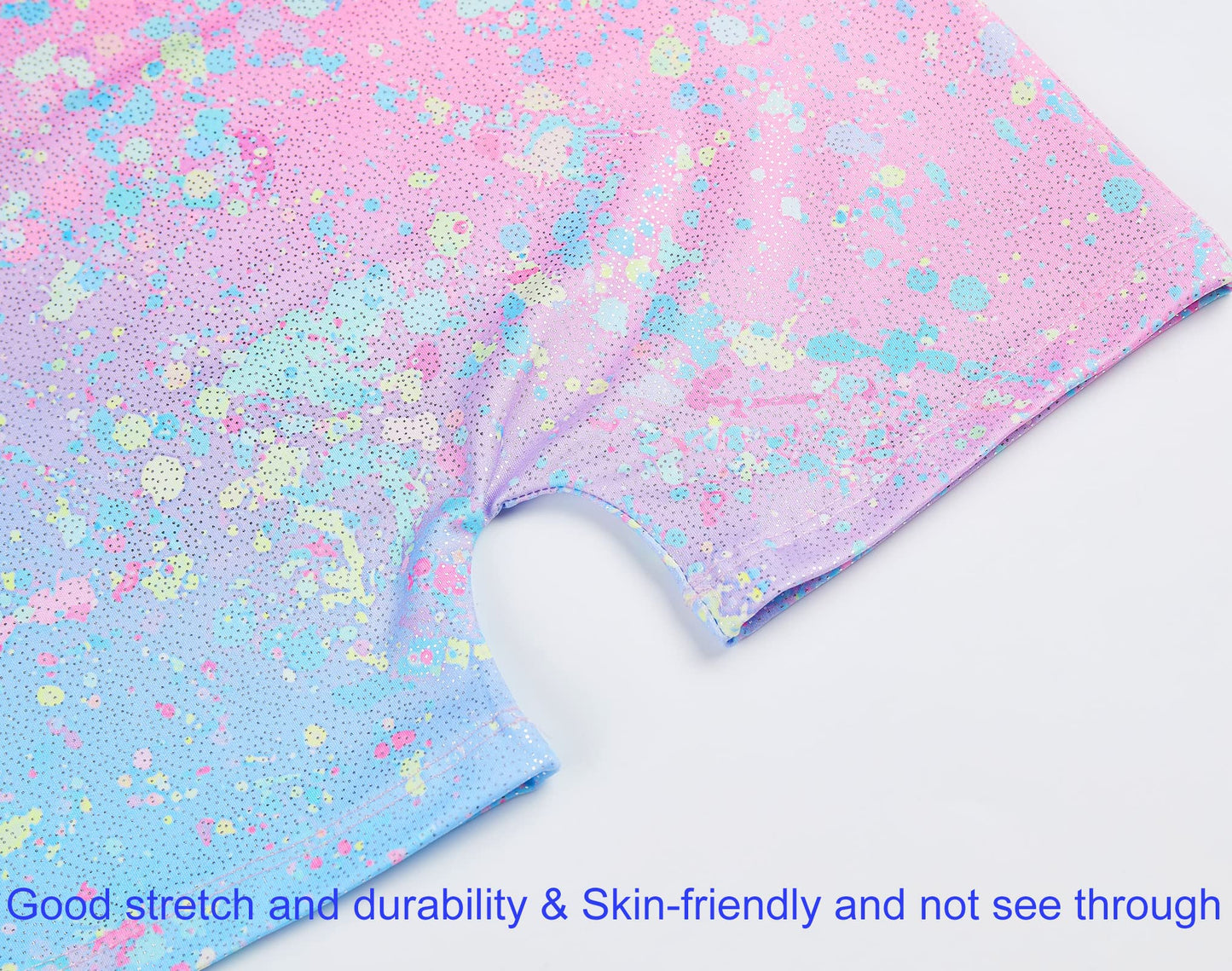 Domusgo Girls Gymnastics Leotards Size 8-9 Years Old Shiny Colorful Graffiti Dot Sleeveless Biketard with Shorts