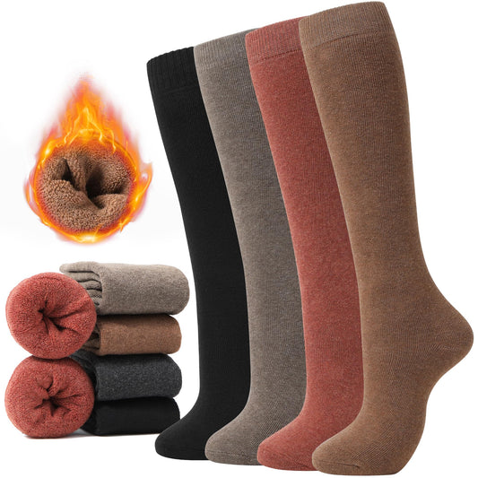 MIREAZW Warm Knee High Socks for Women,4 Pairs Cotton Thermal Socks for Skiing Hiking Gifts Boot Socks for Winter Mixed color01