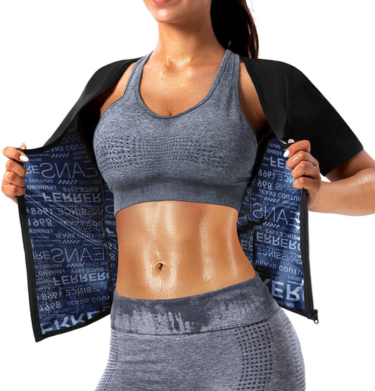 DYUAI Sauna Shirt for Women Sauna Suit for Women Waist Trainer Sauna Sweat Vest Workout Body Shaper Zipper(6005-01WT-L)