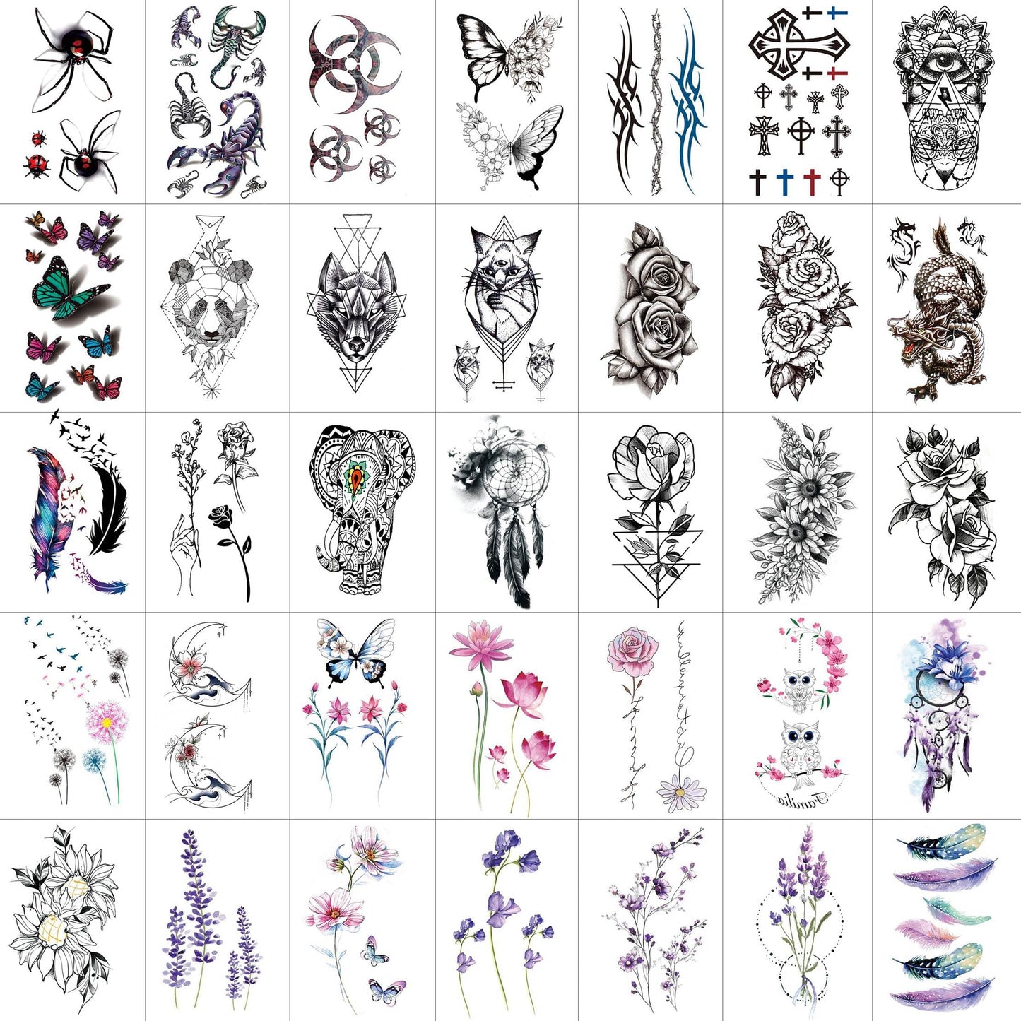 71 Sheets Small Cute Temporary Tattoos For Women Men Hands Neck Finger, Floral Space Moon Fake Long Lasting Tattoos Adults, Lavender Anchor Panda Halloween Snake Dragon Tiger Lion Animals Tattoos