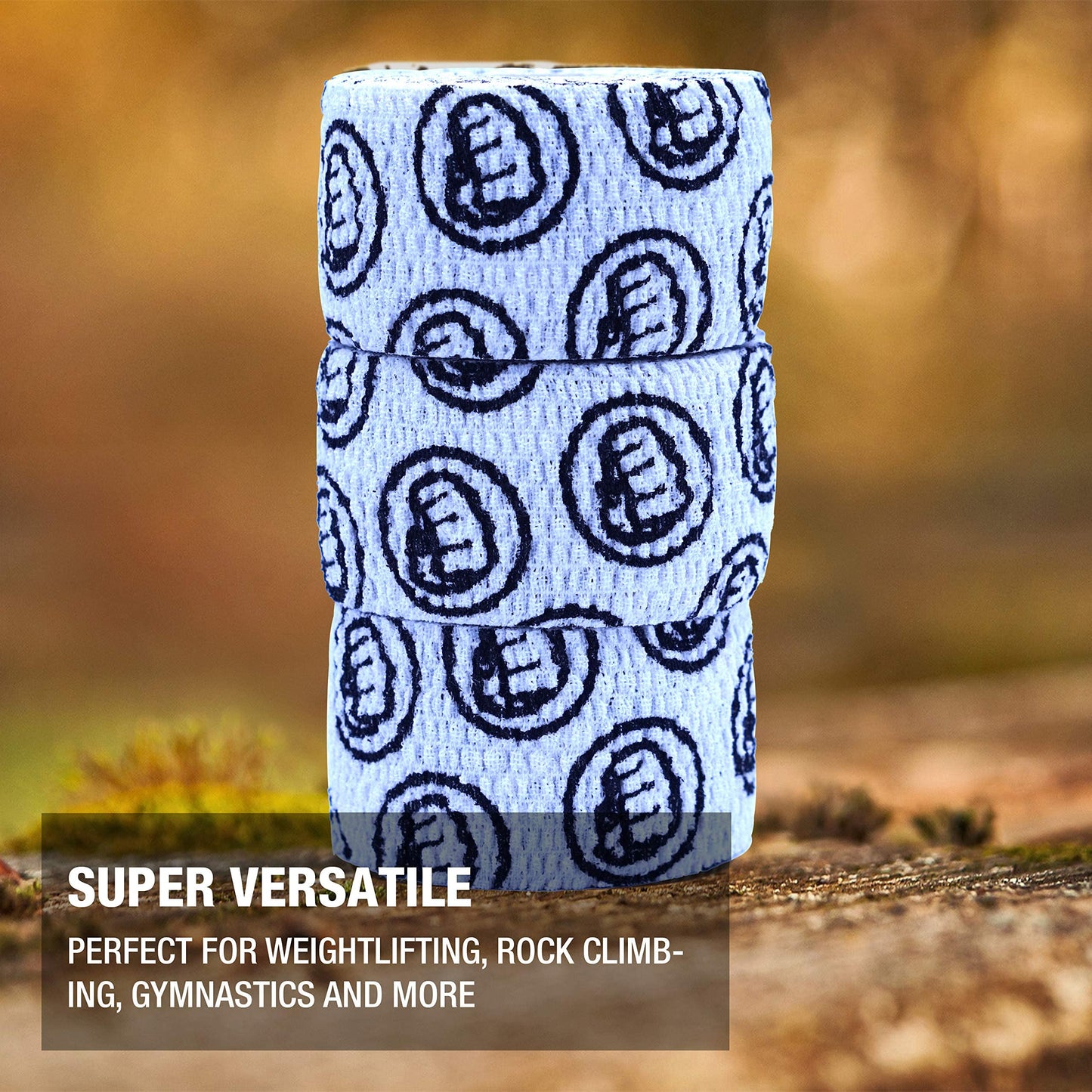 WOD Nation Weightlifting Hook Grip Tape - Bulk 3 Pack (23ft/Roll) Comfortable & Stretchy Athletic Thumb Tape for Weight Lifting, Cross Training - Protect Thumb, Wrist & Finger (White)