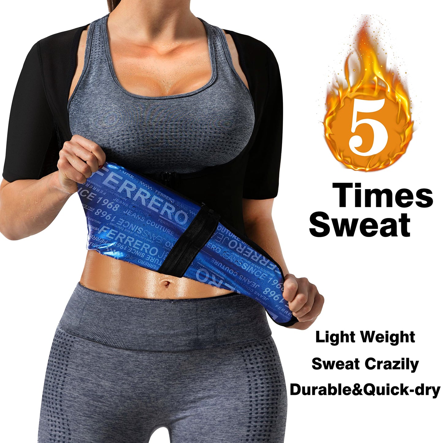 DYUAI Sauna Shirt for Women Sauna Suit for Women Waist Trainer Sauna Sweat Vest Workout Body Shaper Zipper(6005-01WT-L)