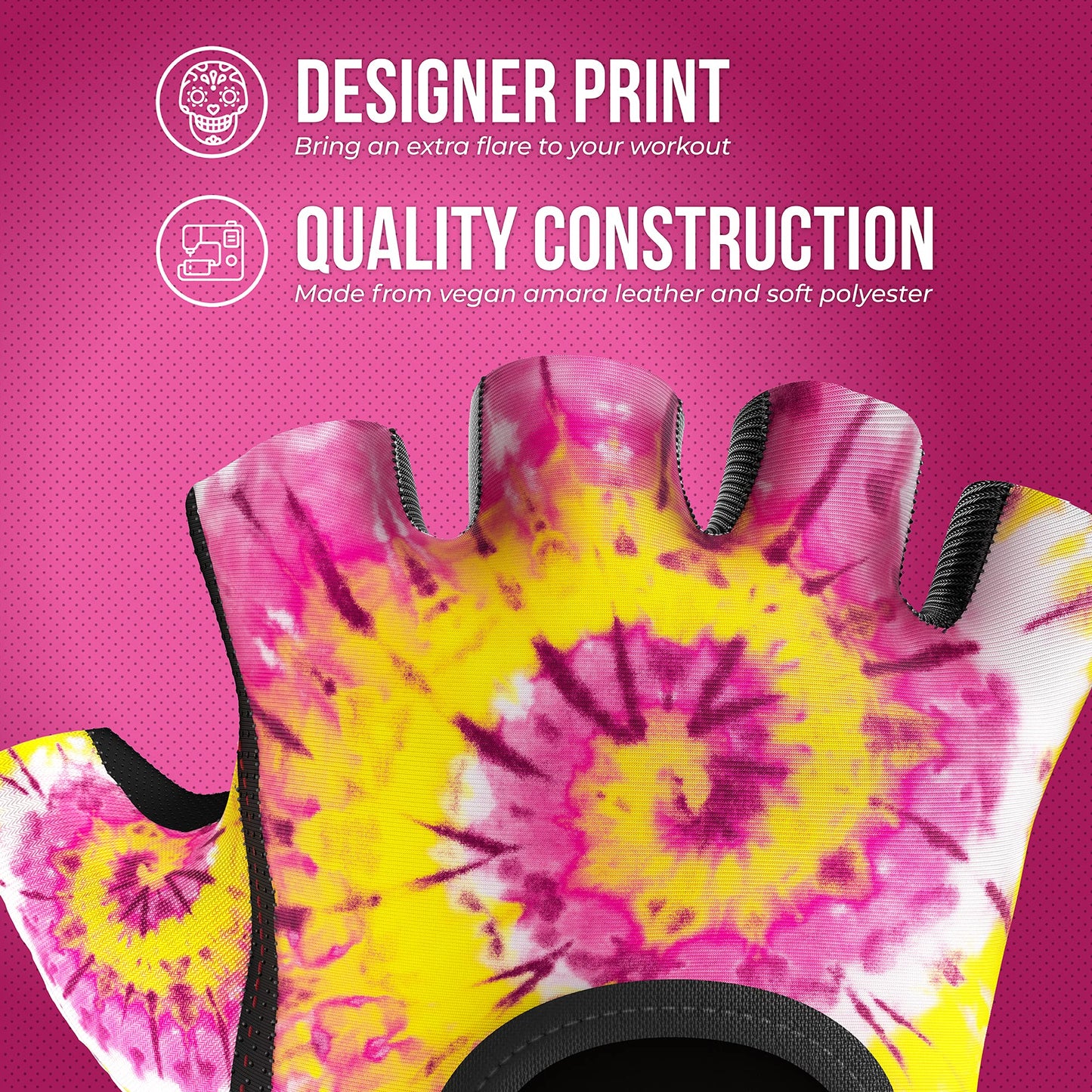 Contraband Pink Label 5347 Womens Designer Workout Gloves | Tie Dye Print w/Grip-Lock™ Silicone Palm (X-Small, PY)