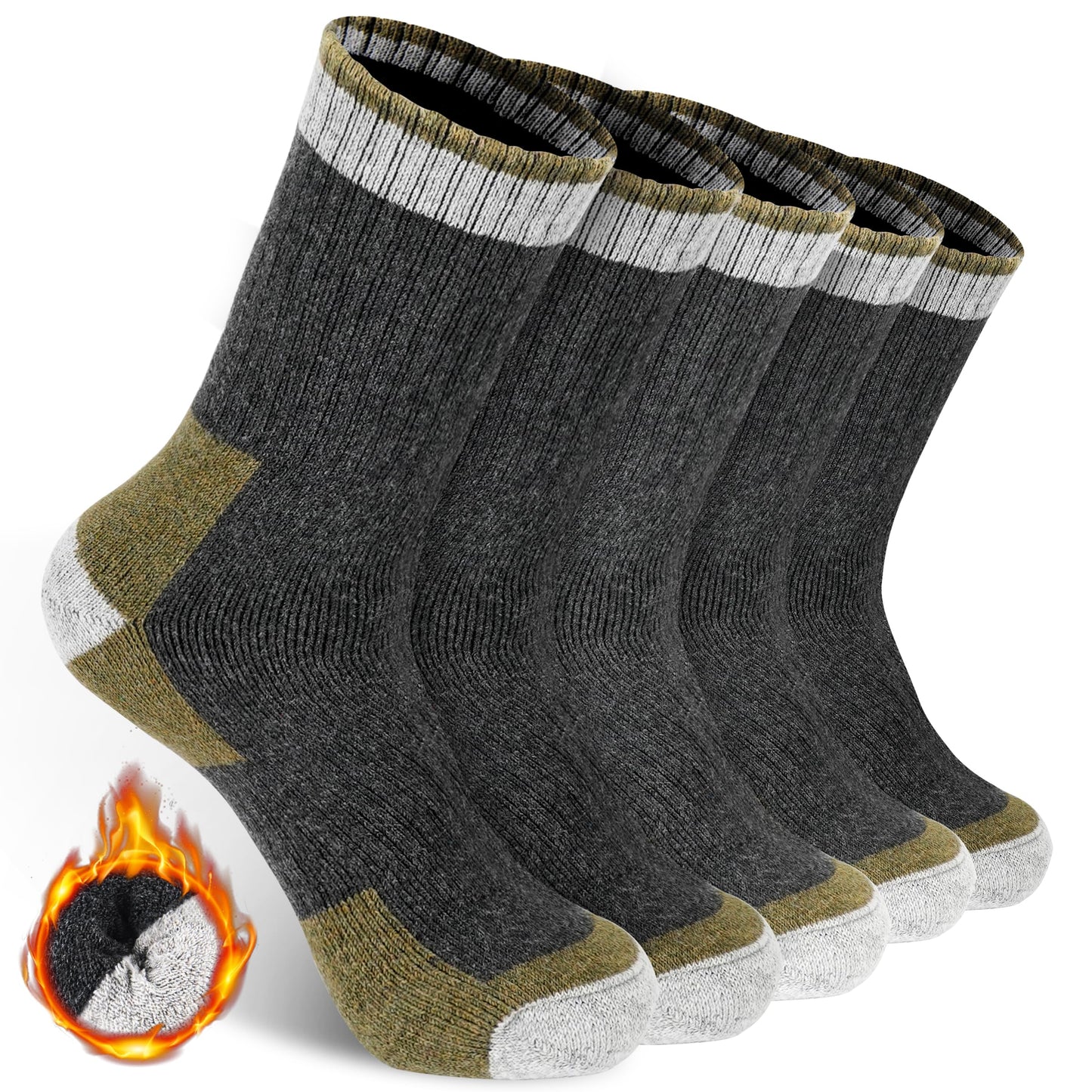 FRESBEIT 5 Pairs Wool Socks Mens Extra Thick Merino Winter Warm Thermal Socks for Men Fashion Crew Mens Socks Size 7-13