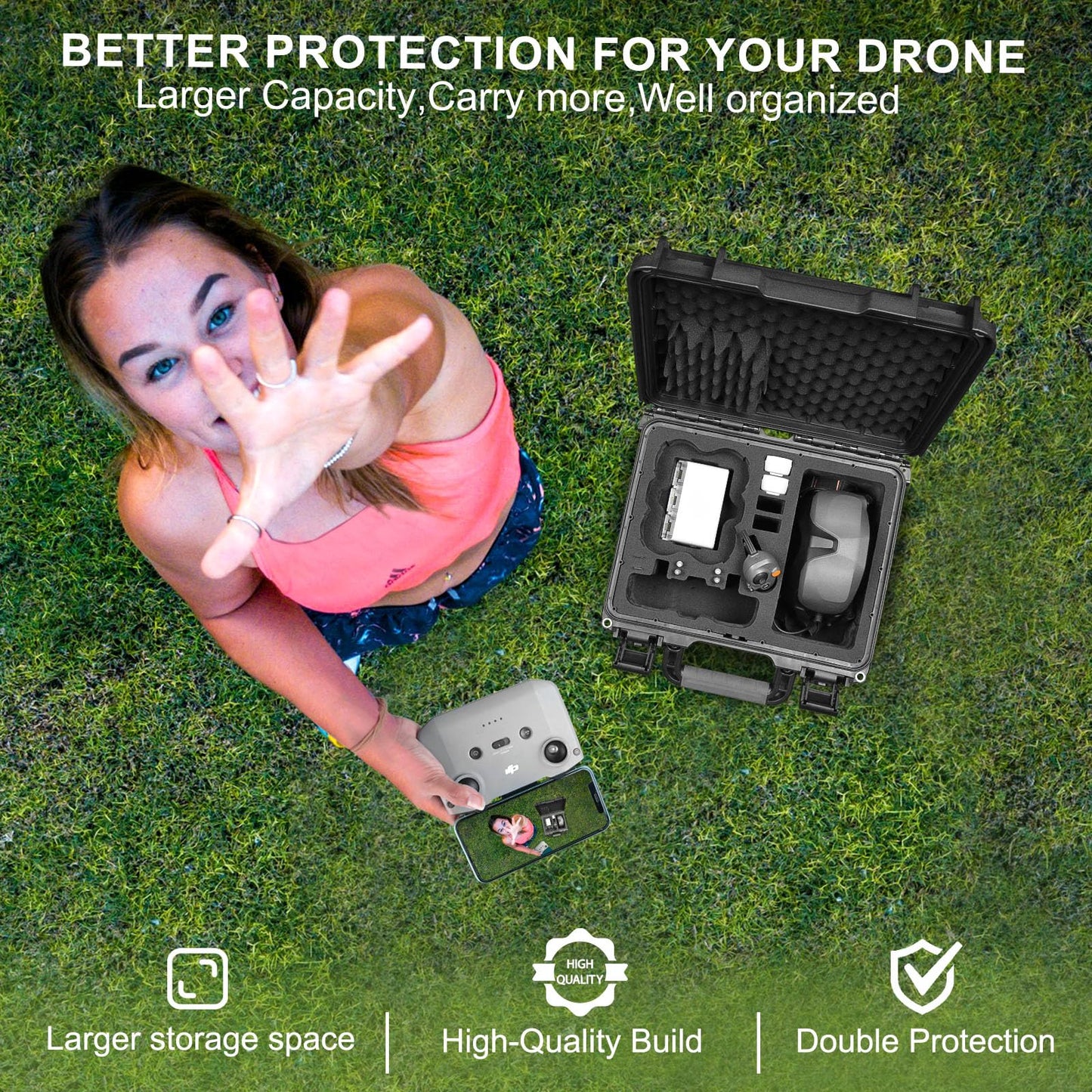 Lekufee Waterproof Hard Carrying Case for DJI Neo Drone, Neo Motion Fly More Combo, Goggles N3/3/2/Integra, RC 2/N3/N2/Motion 3/2 and Accessories (Case Only)