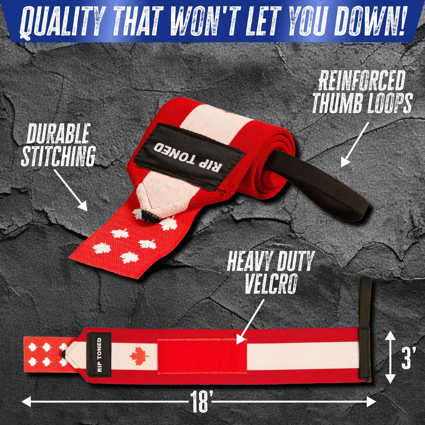 Rip Toned 18” Wrist Wraps - Wrist Straps for Weightlifting - Lift Better, Protect Wrist Pain - Adjustable, Durable, Machine Washable - Wrist Brace for Weightlifting - USPA Endorsed for Men & Women