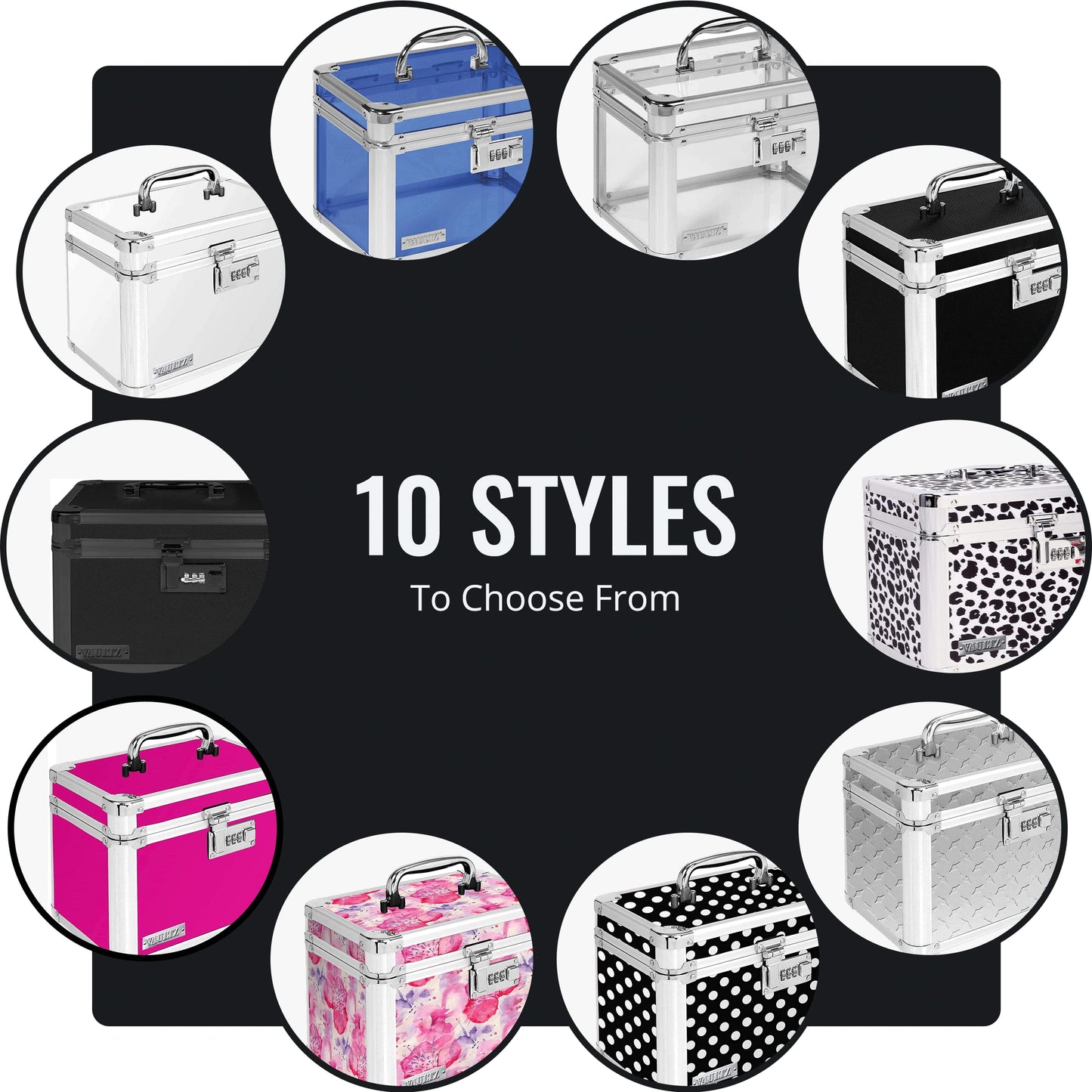 Vaultz Secure Security Lock Boxes - Safe Combination Lock Box, Storage for Documents, Valuables, Medicine & Money - 9.88 x 7.75 x 7 Inch - Black/Chrome