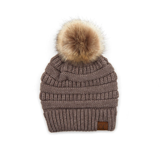 C.C Hatsandscarf Exclusives Snuggly Soft Yarn Beanie with Pom (HAT-890POM) Taupe Mix