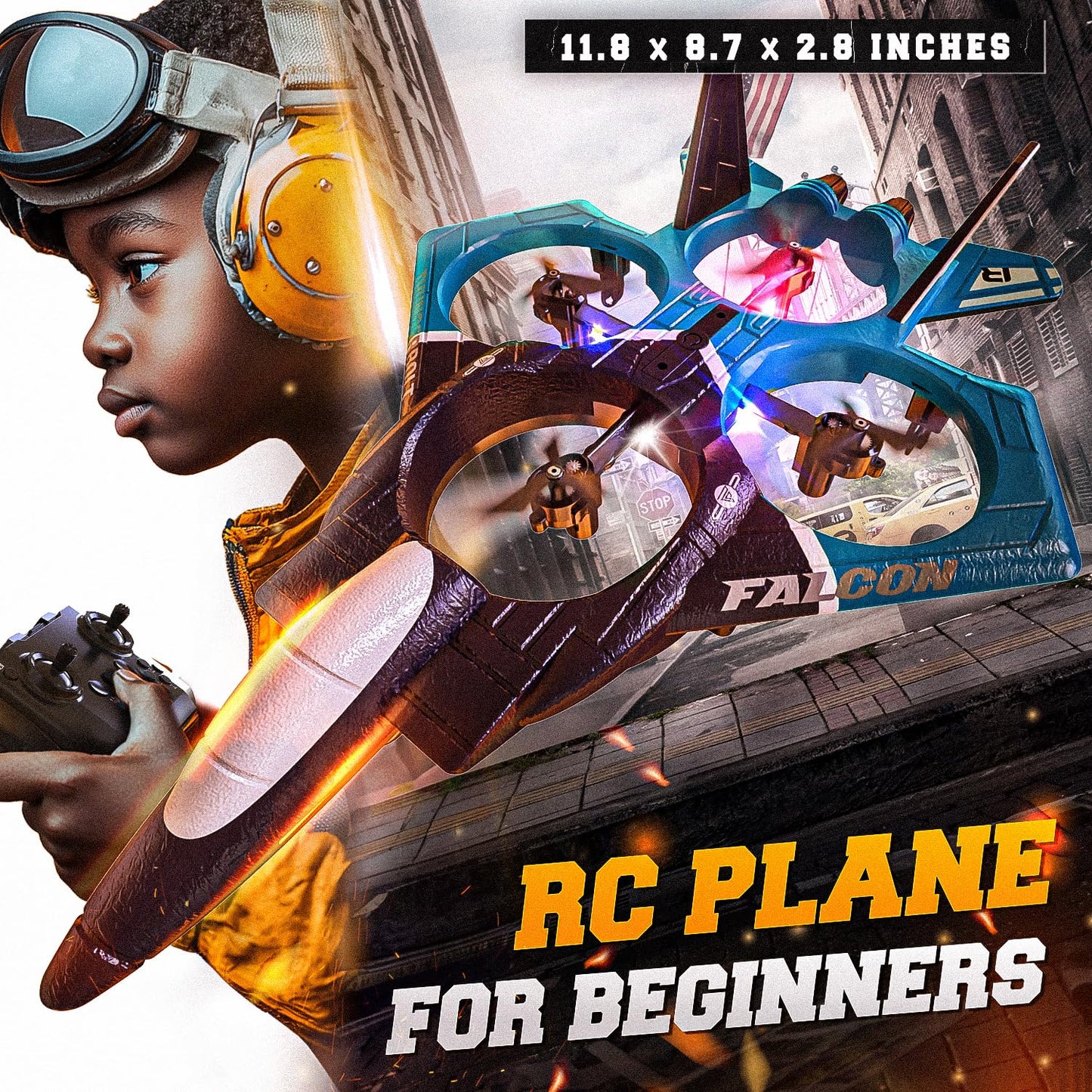 BEZGAR RC Airplane, 2.4GHZ 6-axis Gyro Remote Control Airplane, Gesture Control RC Helicopter, 360° Flip Fighter Jet Toy, Toys for Ages 8-13 with Colorful LED Navigation Lights Blue