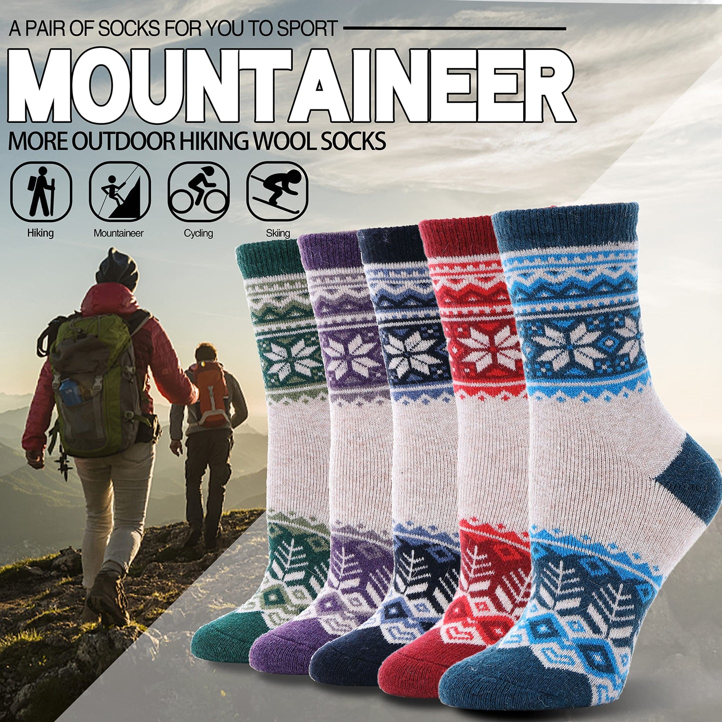 EBMORE Womens Wool Socks Thermal Hiking Winter Boot Warm Thick Cozy Crew Comfy Work Socks for Ladies 12 Pairs(Snowflake & Heart)