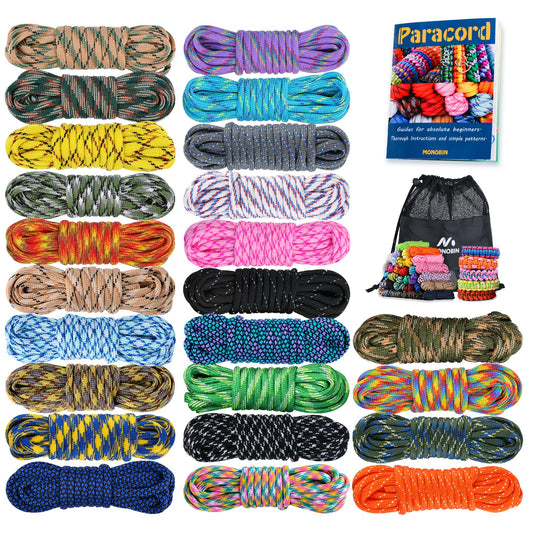 MONOBIN Paracord 550 Combo kit, 24 Colors 10ft Paracord Rope with Instruction, Multifunction Parachute Cord for Making Paracord Bracelets, Lanyard, Dog Collar, Idea for Gift (24 Colors B)…