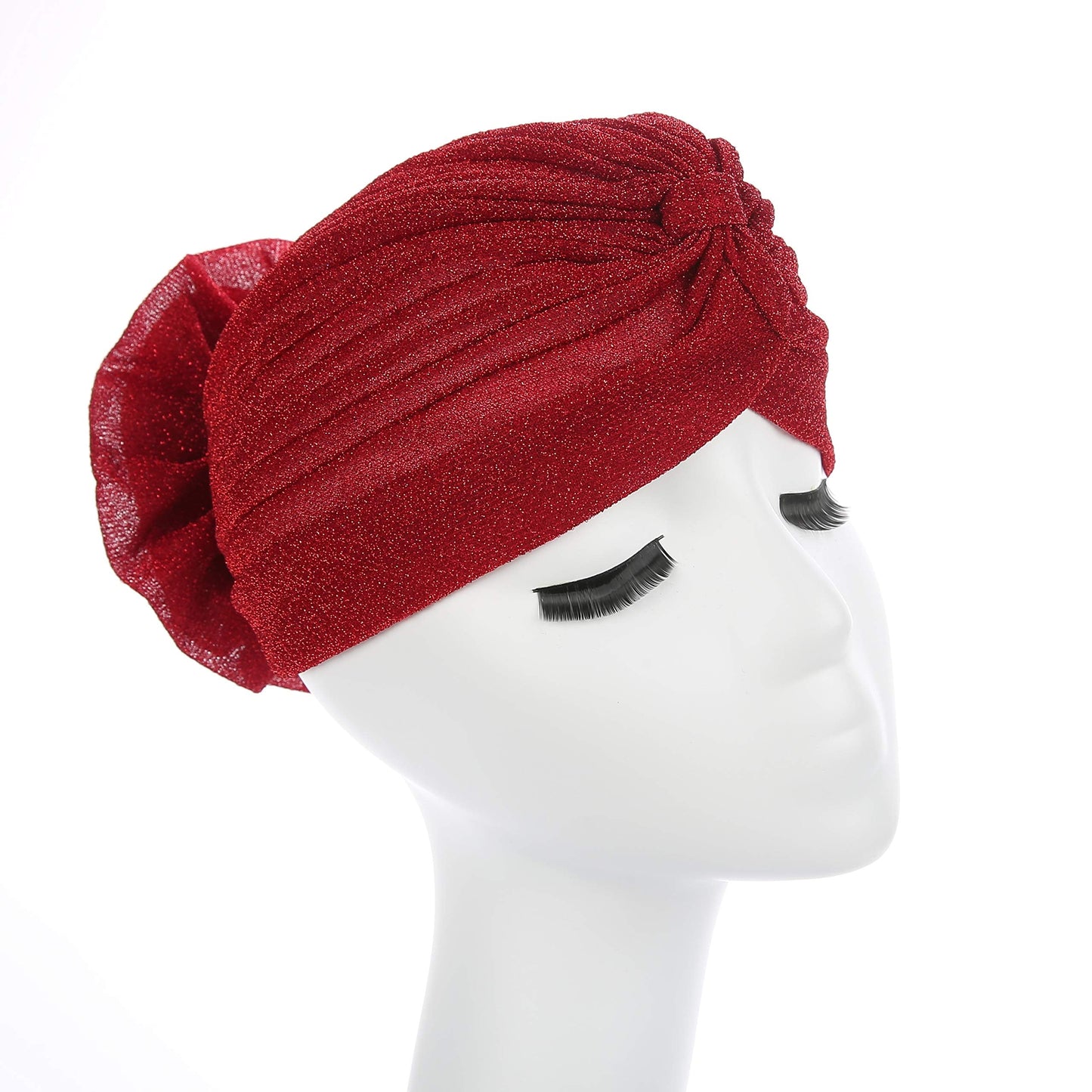 Fxhixiy Women Elastic Glitter Big Flower Turban Beanie Head wrap Hair Loss Chemo Cap Hat (Red)