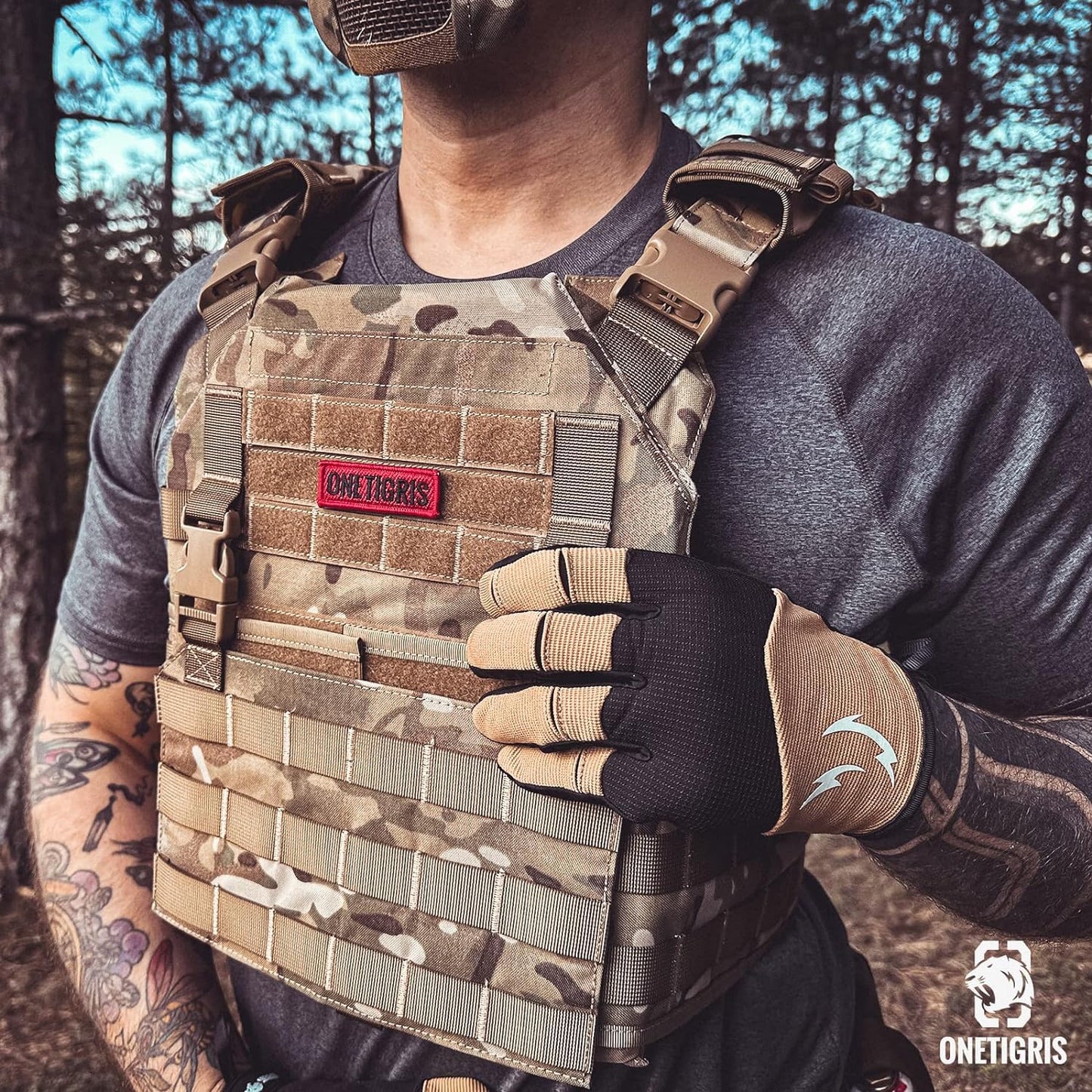 OneTigris Shooting Gloves for Men - Touchscreen Shooting Gloves Airsoft Gear Paintball Gloves Motorcycle Gloves for Men Hiking Hunting Fighting Outdoor Winter, Brown, Small