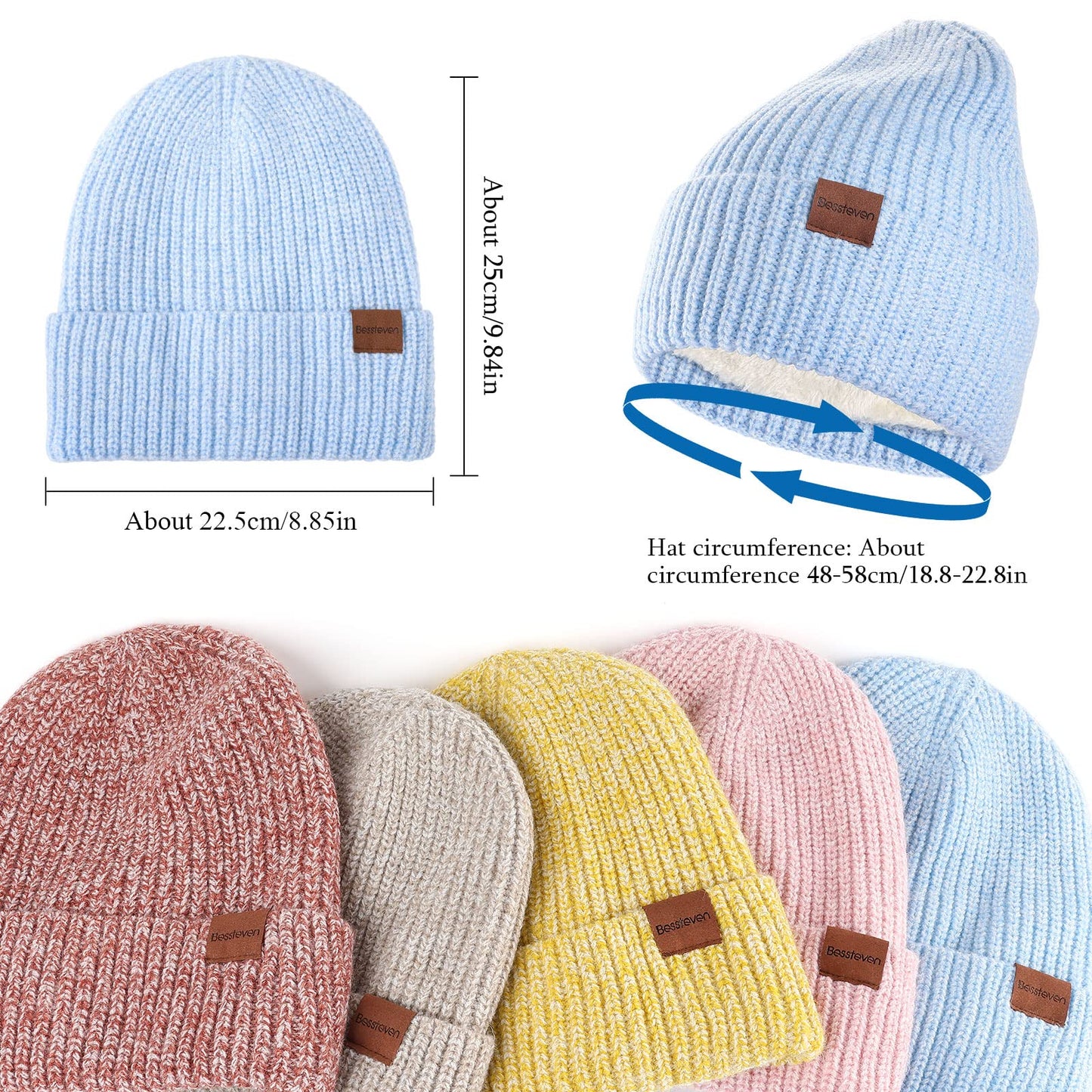 Beanie for Women Winter Hat: Double Layer Blue Beanie with Warm Thick Lining Windproof for Skiing Motorcycling Riding Biking Running Gift for Women
