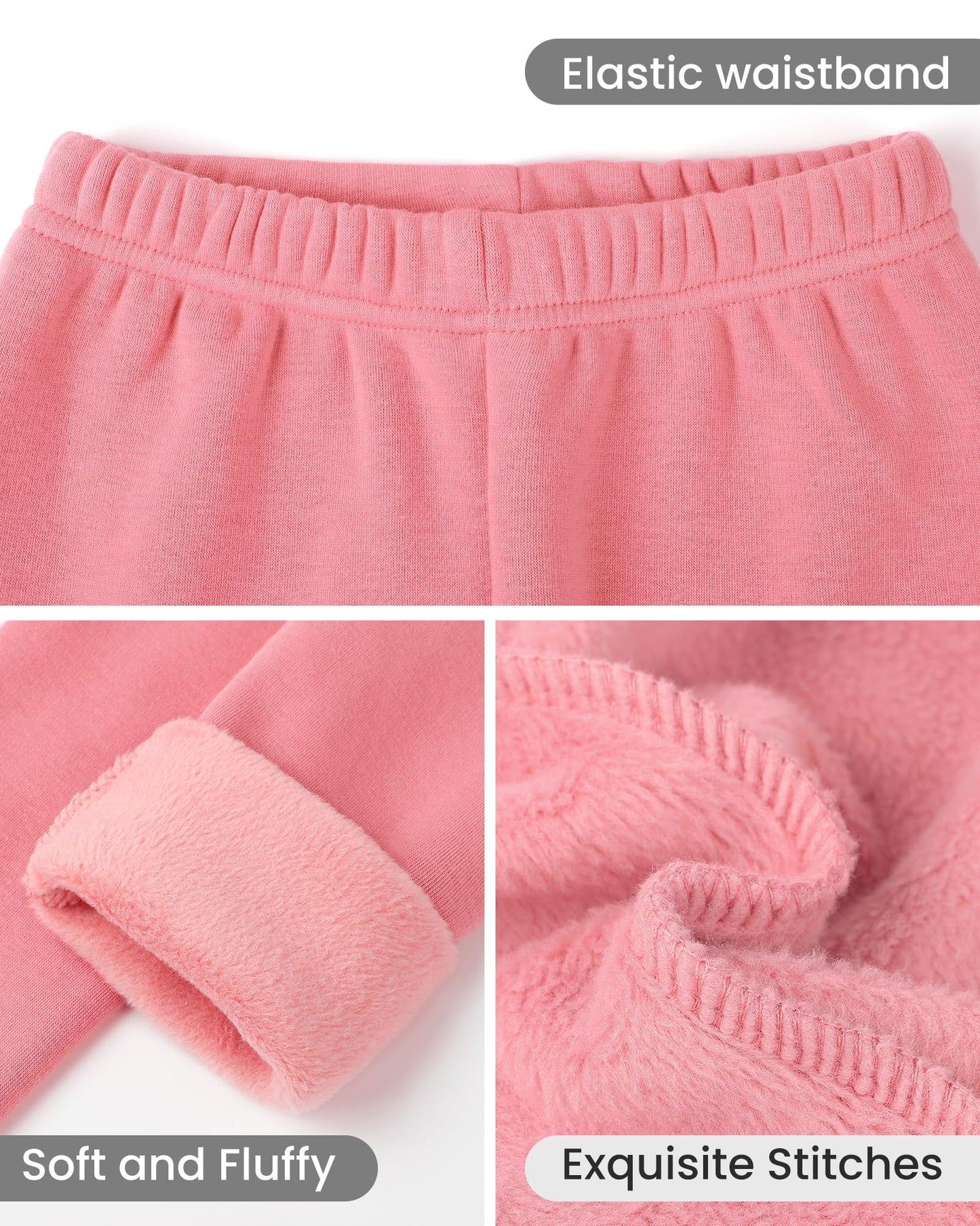 Auranso Girls Winter Fleece Lined Leggings Kids Warm Thick Thermal Pants 2 Pack Black and Pink 10-11 Years