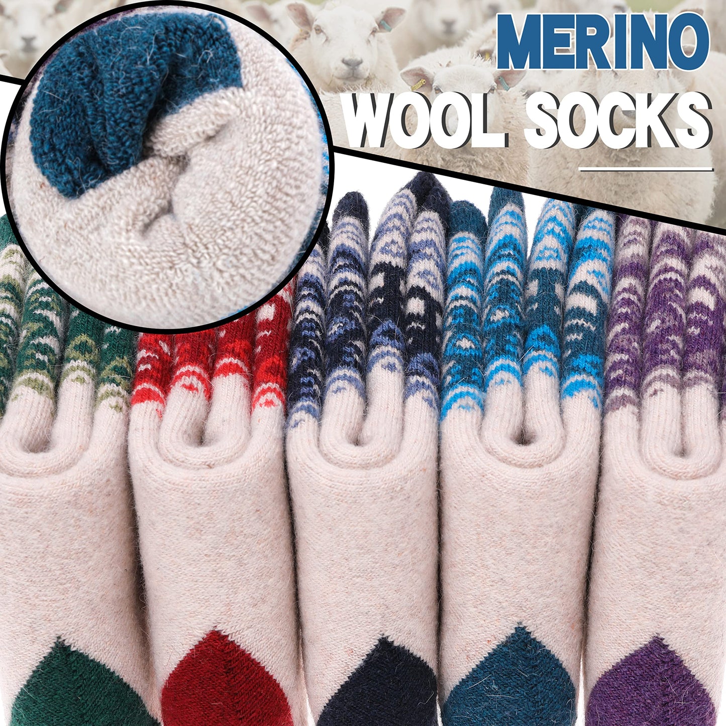 EBMORE Womens Wool Socks Thermal Hiking Winter Boot Warm Thick Cozy Crew Comfy Work Socks for Ladies 12 Pairs(Snowflake & Heart)