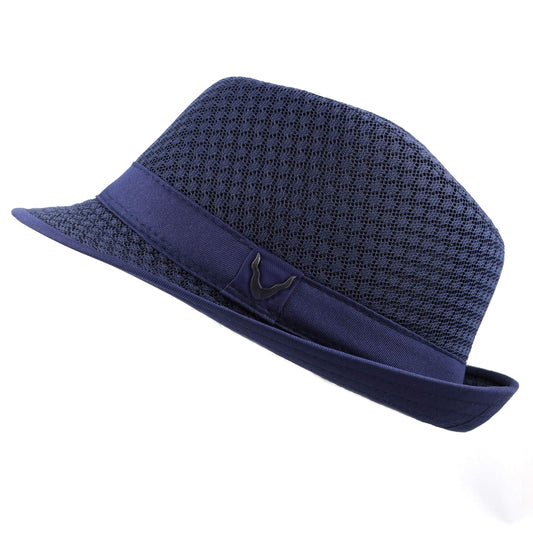 The Hat Depot Light Weight Classic Soft Cool Mesh Crushable Fedora hat (S/M, Navy)