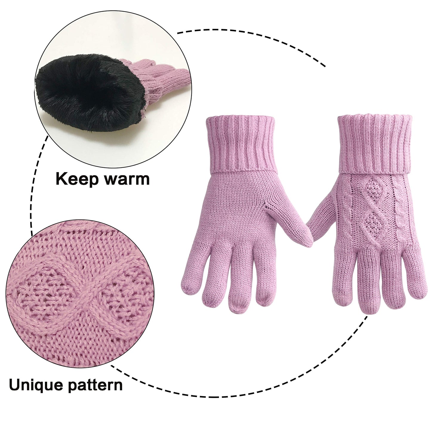 Winter Hat Gloves Scarf Set for Women, Cable Knit Beanie Pom Cap Touch Screen Glove Long Scarf 3PCS Winter Gift for Women Men