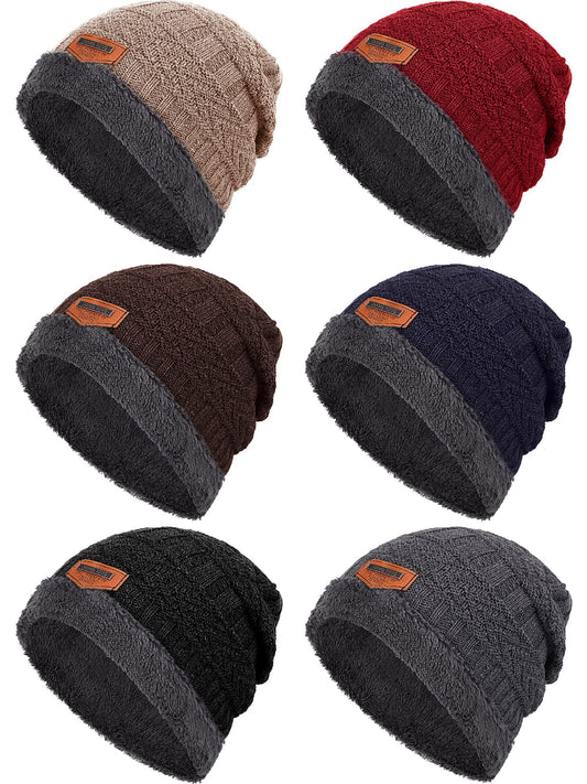 Kigeli 6 Pcs Winter Slouchy Beanie Bulk for Men Women, Fleece Inner Warm Hat Thick Skull Cap Knit Beanie Winter Beanie Hats (Multi Colors)