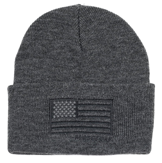 Mossy Oak Thick Knit Cuffed American Flag Beanie Winter Hats for Men - Hunting and Casual Headwear, Charcoal