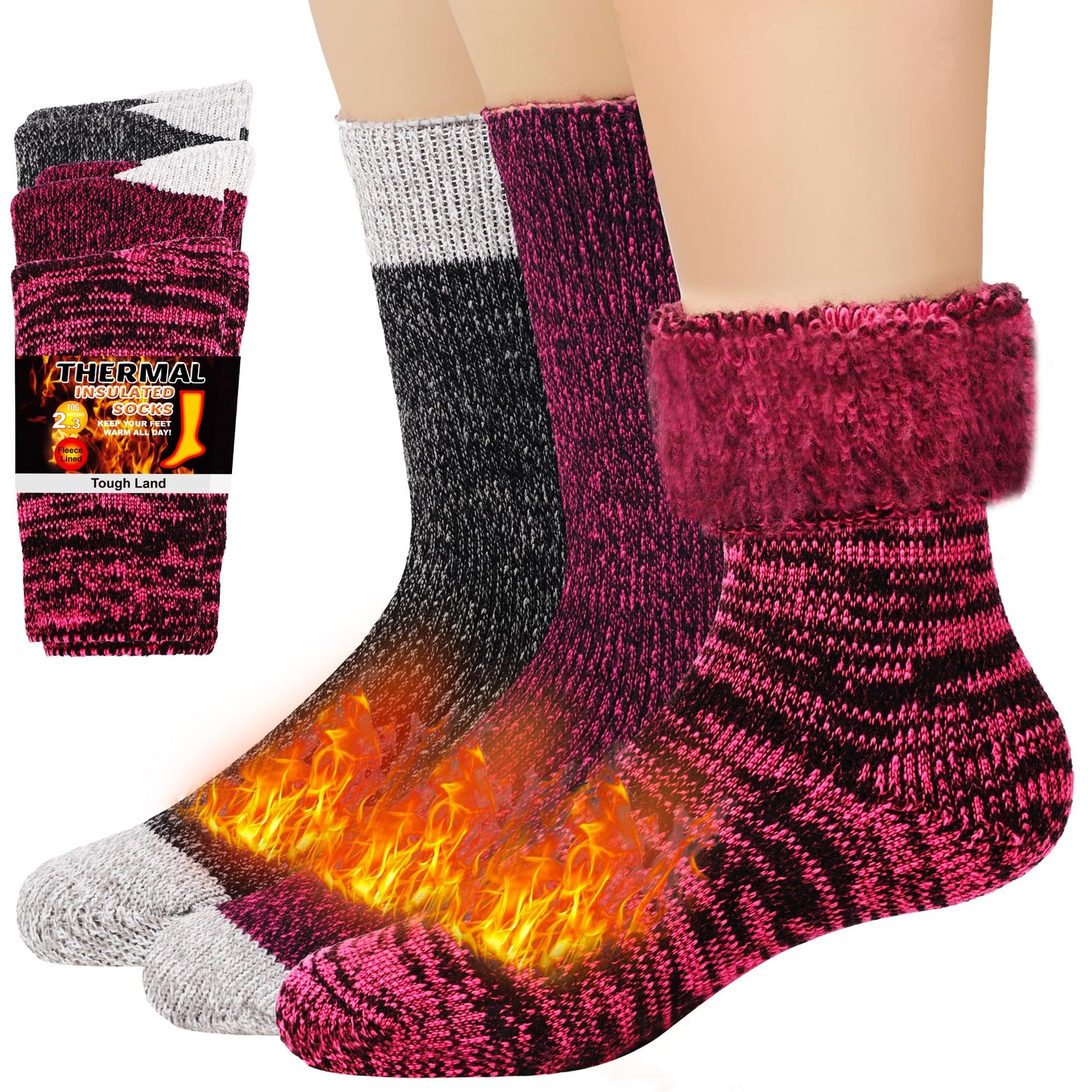Tough Land 3 Pairs of Thermal Socks for Women Heat Trapping Warm Winter Socks
