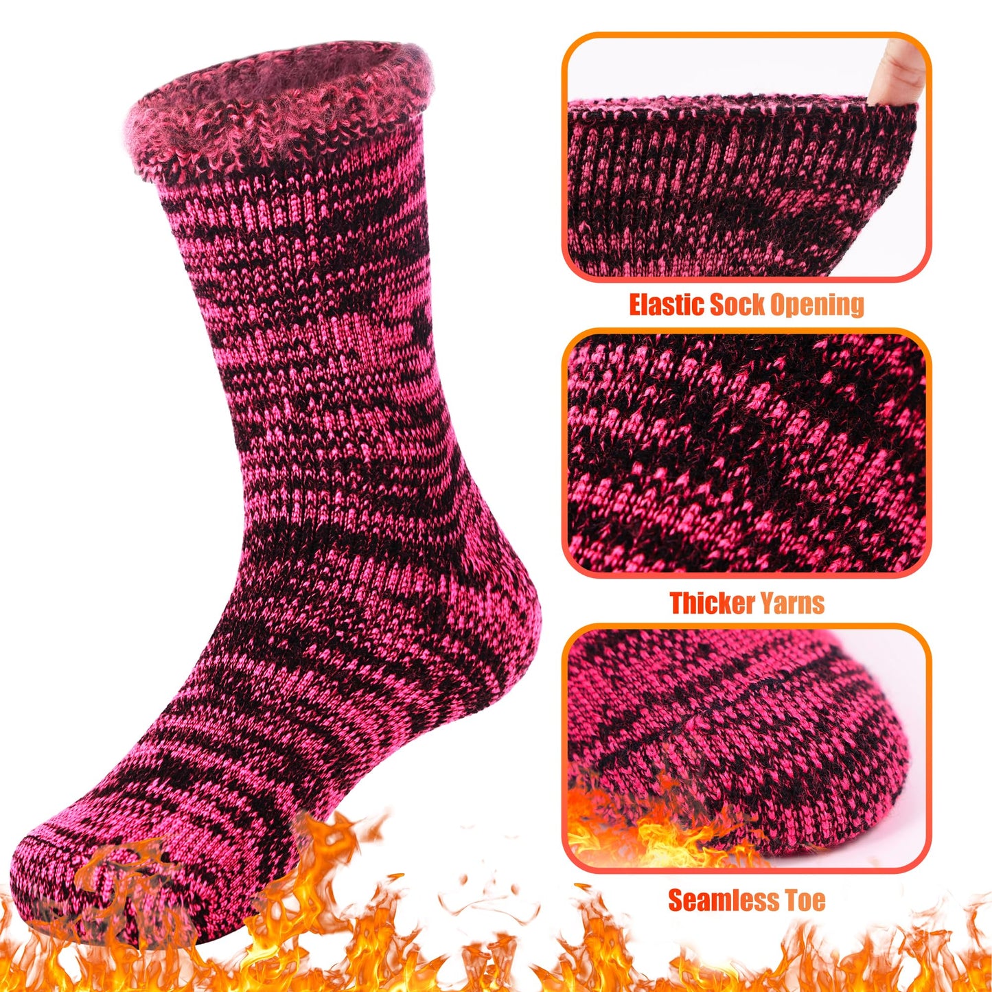 Tough Land 3 Pairs of Thermal Socks for Women Heat Trapping Warm Winter Socks