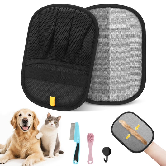 Electrostatic Pet Hair Remover Glove, Reusable Pet Hair Removal Glove for Dog & Cat Grooming, Double Sided Static Pet Hair Fur Remover Tool Mitt Gloves, Pet Hair Cleaning Glove for Dogs & Cats (2PCS)