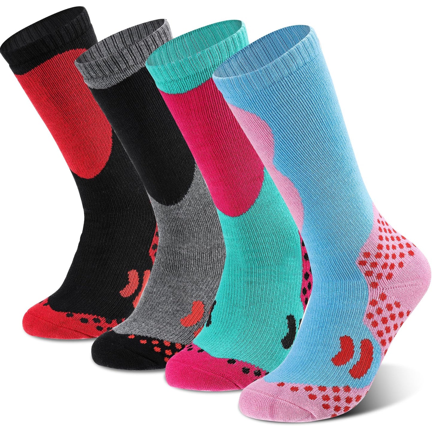 Geyoga Kids Ski Socks 4 Pairs Winter Warm Long Knee Snow Skiing Snowboard Skating Socks for Boy Girl Christmas Activities (Vintage Pattern)