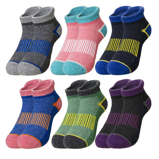 WEVIAS Kids Merino Wool Ankle Socks Boys Girls Hiking Athletic Thermal Running Winter Warm Cozy Teen No Show Socks 6 Pairs (6 Pairs Mix Color A, 8-12 Years)
