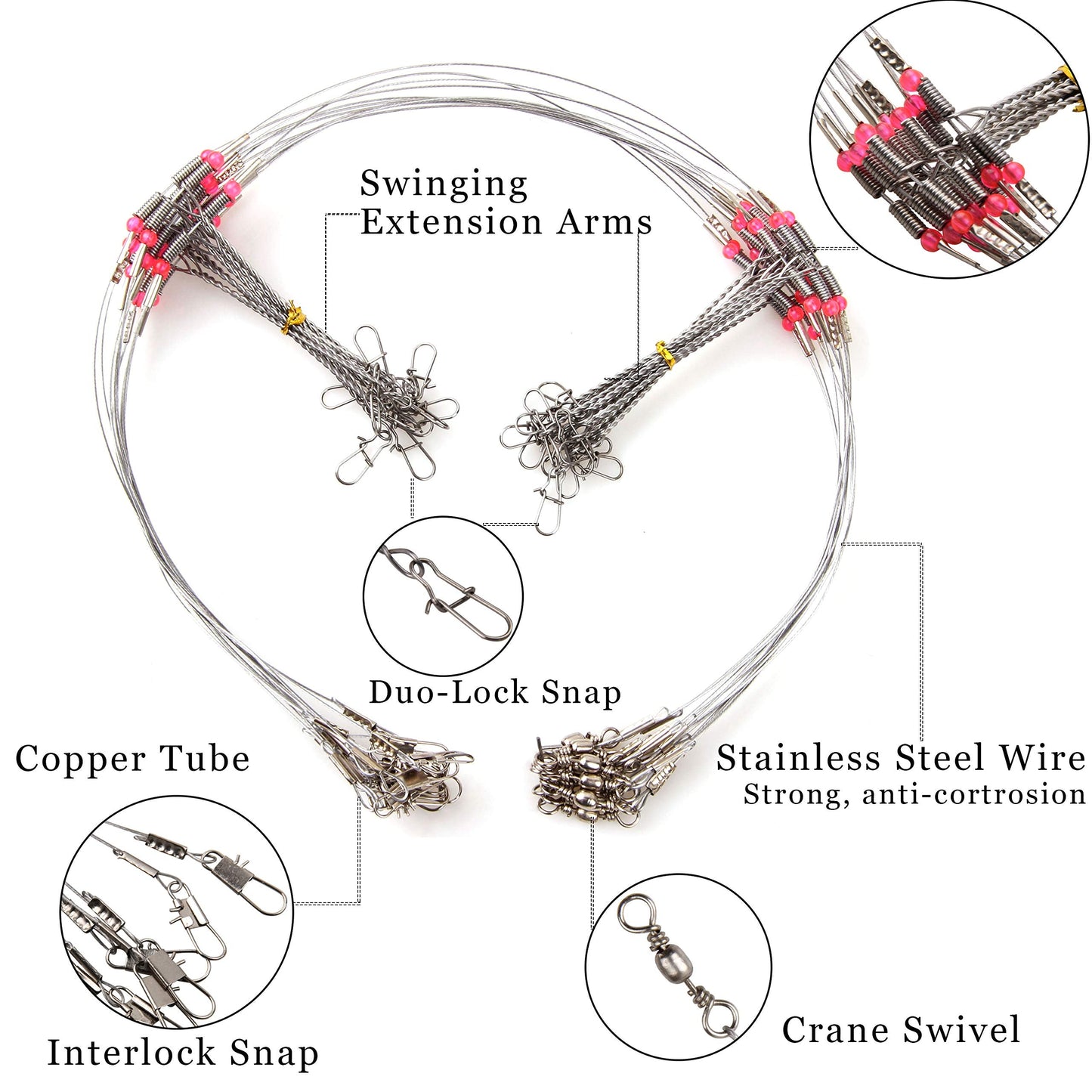 Fishing Leaders Stainless Steel Wire Rigs Saltwater Surf Fishing Rigs Standard Bottom Rigs Old Dominion Style Steel Leaders Saltwater Fishing Rig High Strength with Swivel Snaps Beads