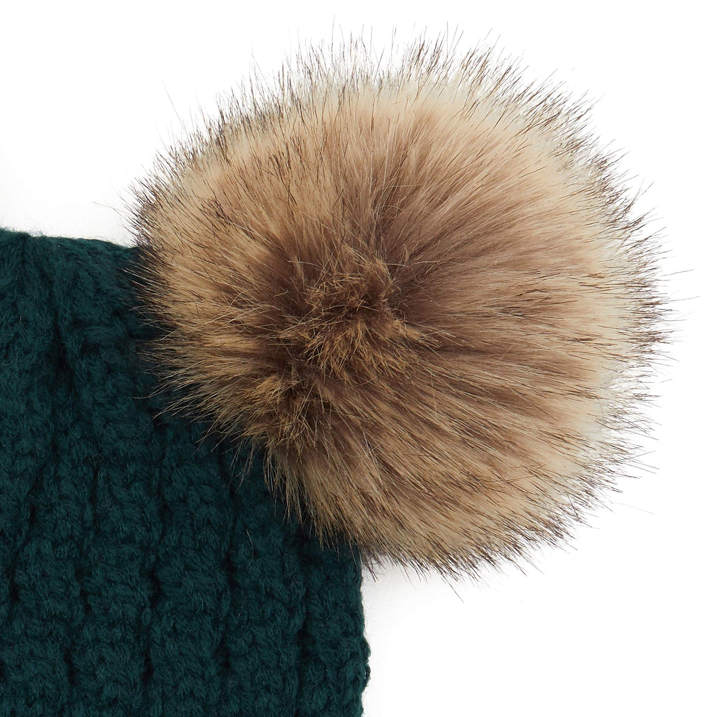 C.C Hatsandscarf Exclusives Natural Double Pom Pom Cable Knit Winter Beanie (HAT-2055) (Deep Pine-Natural Pom)