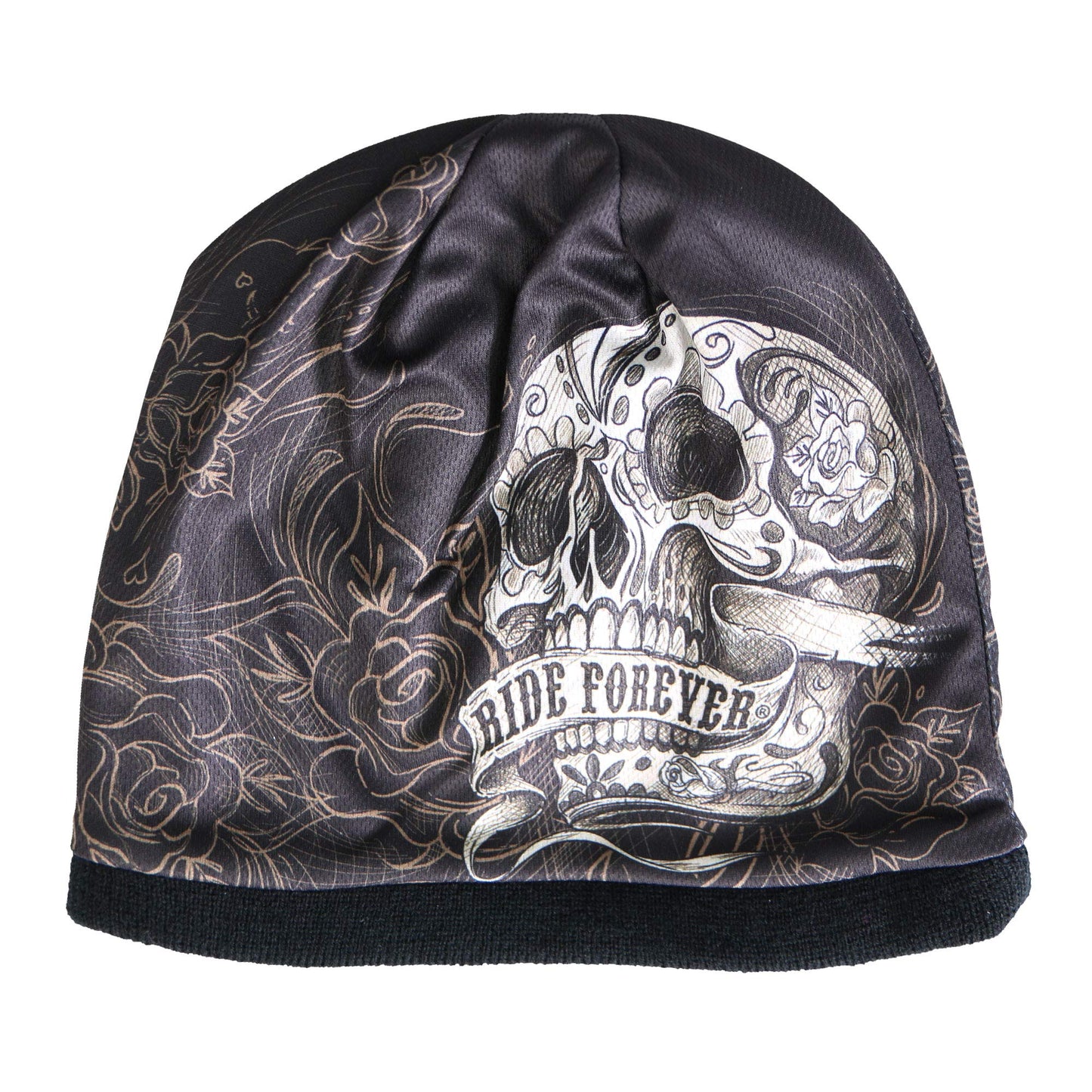 Hot Leathers Banner Skull Beanie (Black, One Size)