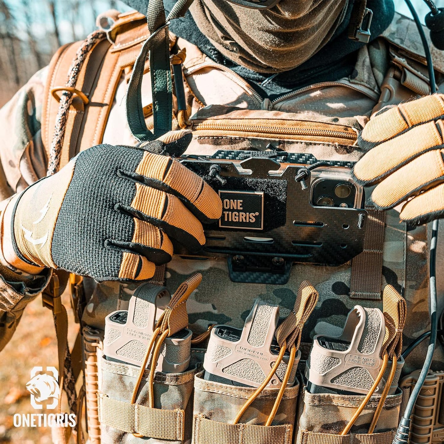 OneTigris Shooting Gloves for Men - Touchscreen Shooting Gloves Airsoft Gear Paintball Gloves Motorcycle Gloves for Men Hiking Hunting Fighting Outdoor Winter, Brown, Small