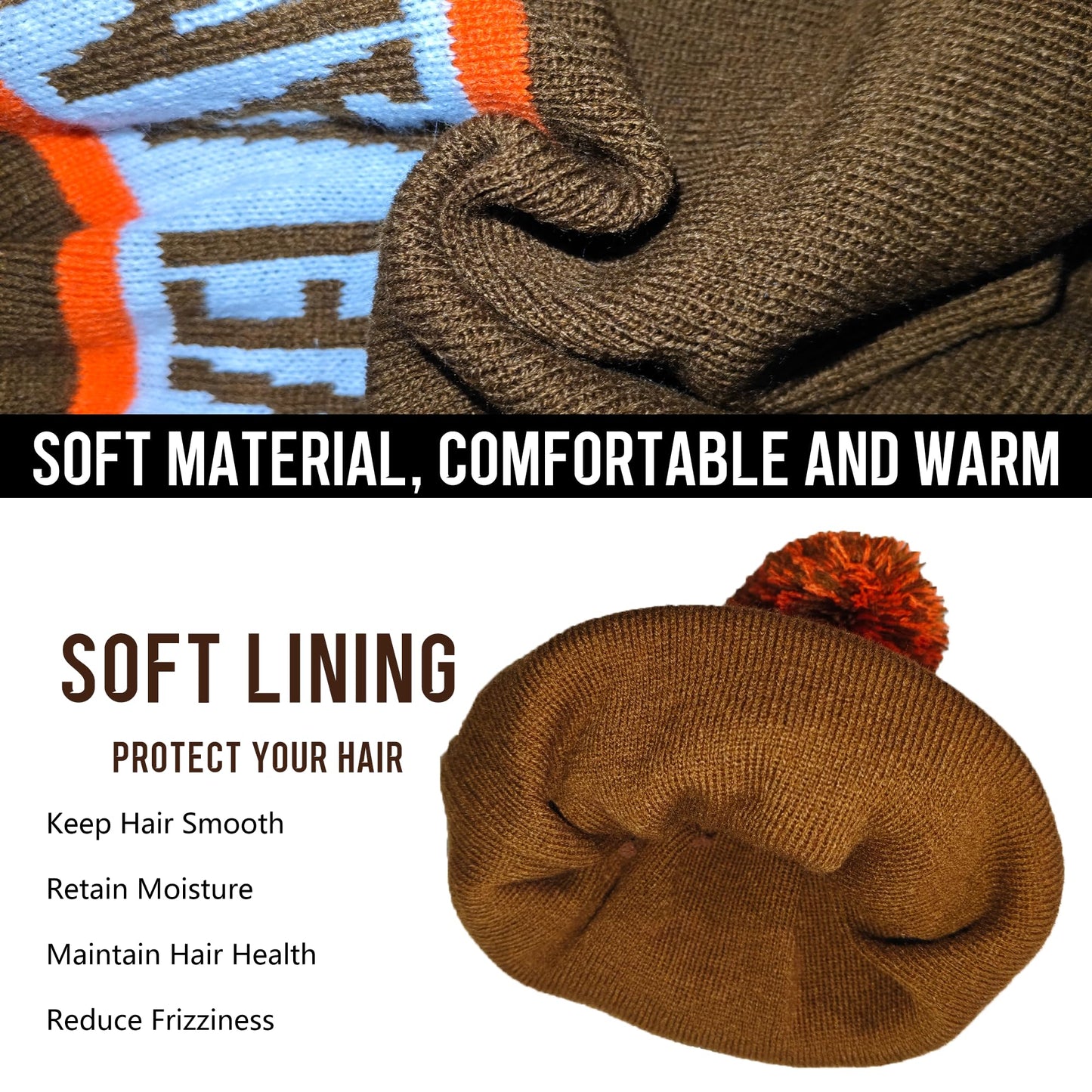 Beanie Knit Hat with Pom Winter Cuffed Cap Sport Fans Gift for Men Women White