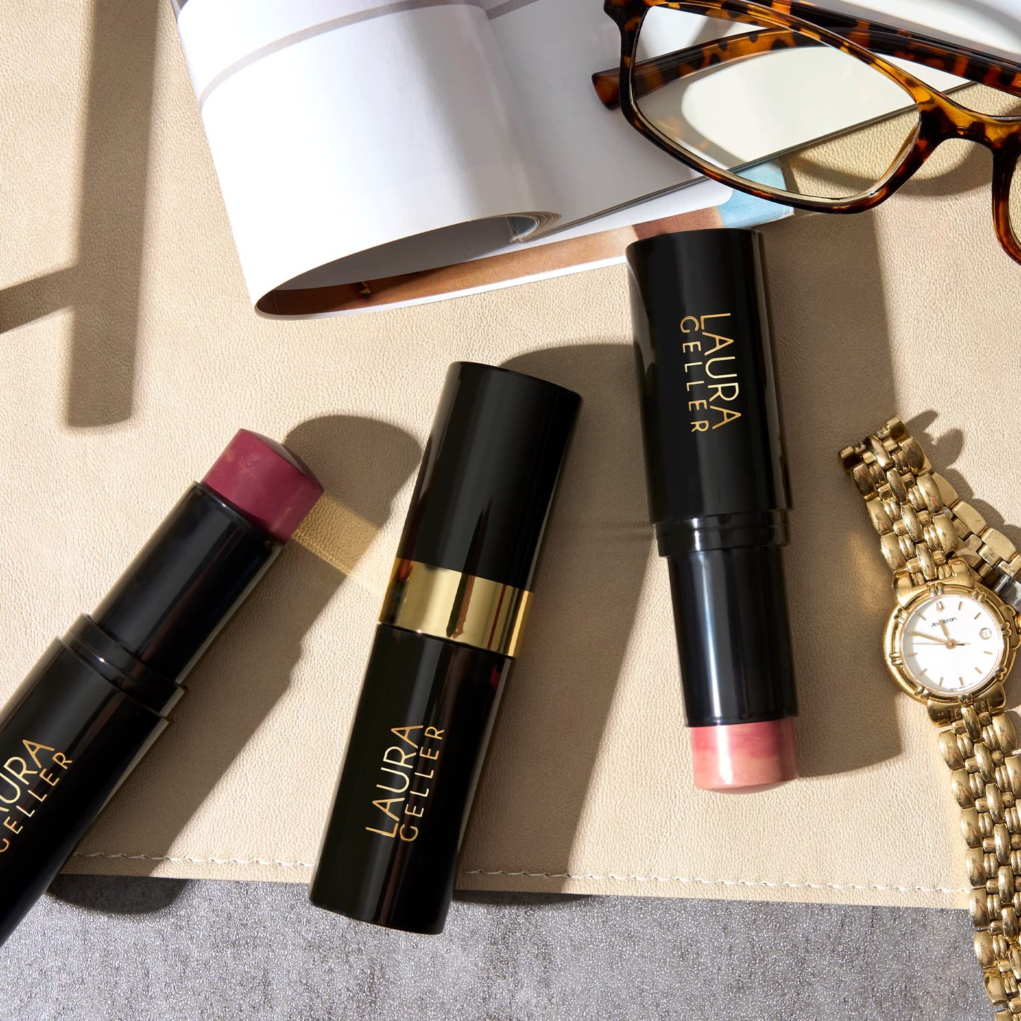 LAURA GELLER NEW YORK Italian Marble Blush Makeup Stick | Cream Finish Marbleized Blush for Cheeks, D'oro Berry