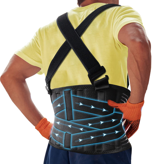 DARLIS Work Back Brace with Removable Suspender Straps, Posture Corrector Protector for Heavy Lifting Safety, Back Support Belt for Men Women in Construction, Moving, Warehouse Job XL/2XL(44"-51.2")