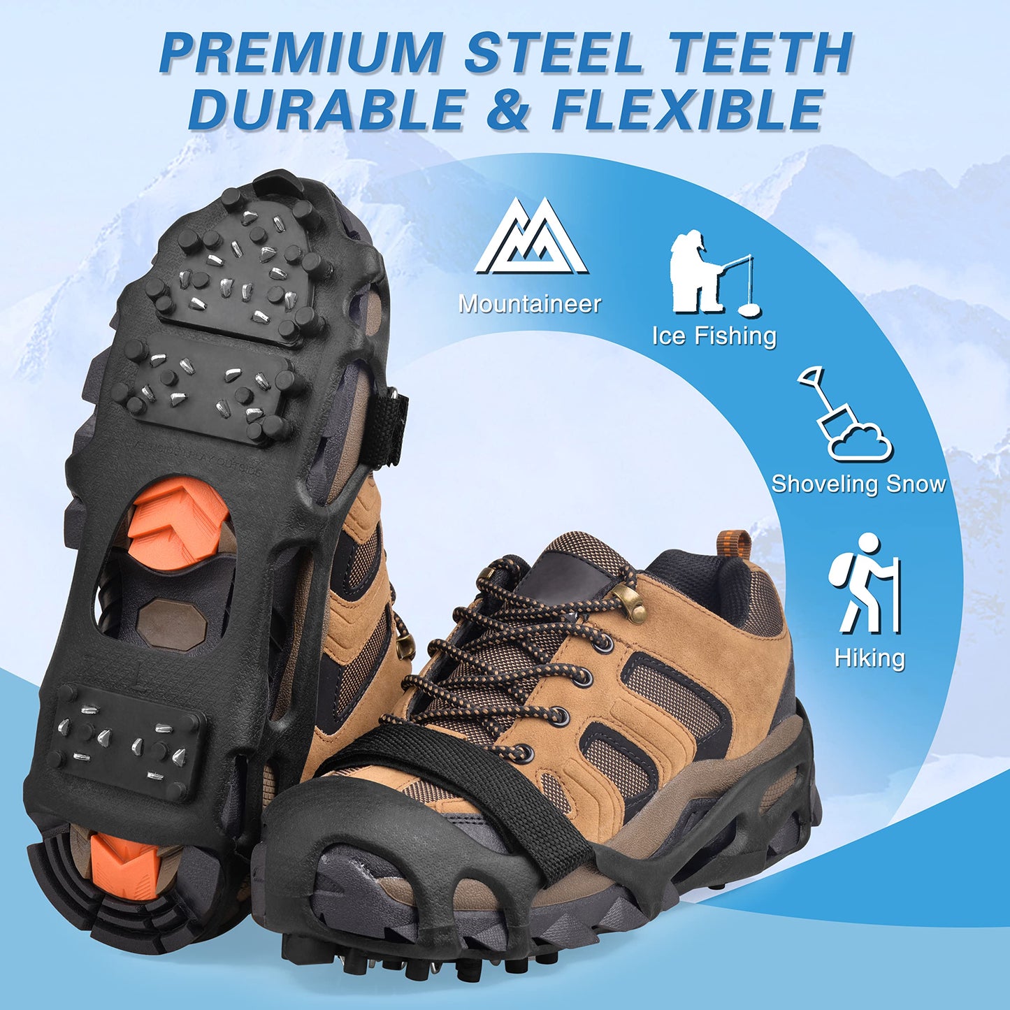 Ice Cleats Snow Traction Cleats,Crampons Ice Cleats for Shoes and Boots Men Women,Non Slip Ice Shoes Grippers Walk Traction Cleats 28 Studs for Snow Ice Hiking Walking Fishing