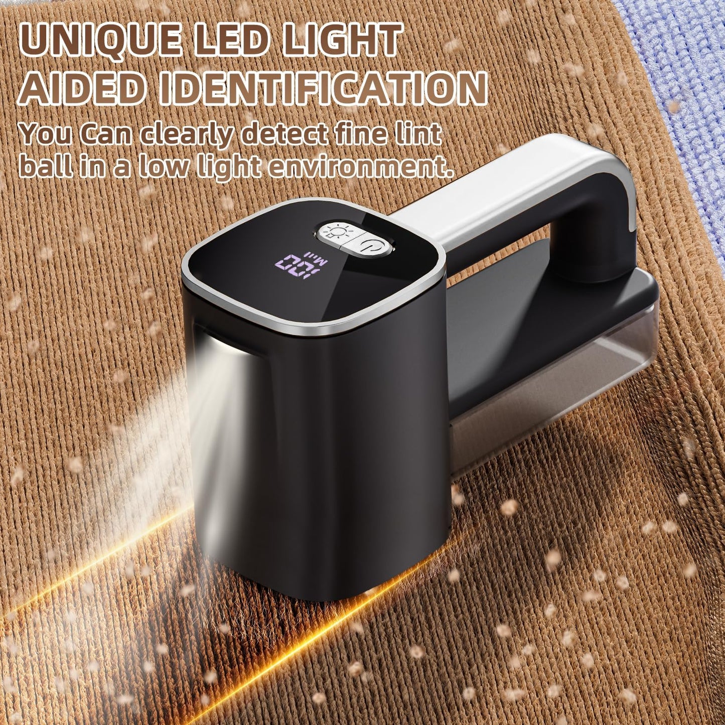 Rechargeable Lint Remover, Fabric Shaver Fuzz Remover, Sweater Shavers with 6-Leaf Blades, 3-Speeds Digital LED Display to Remove Pilling for Clothing and Furniture, Lint Ball, Black&Silver