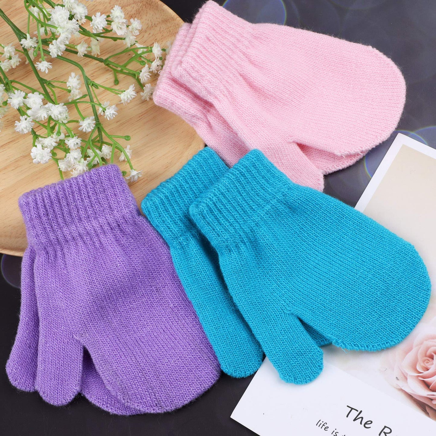 Cooraby 12 Pairs Toddler Winter Mittens Unisex Knitted Baby Gloves Mittens (2-4T, White,Beige,Orange,Mixed Rainbow Colors)