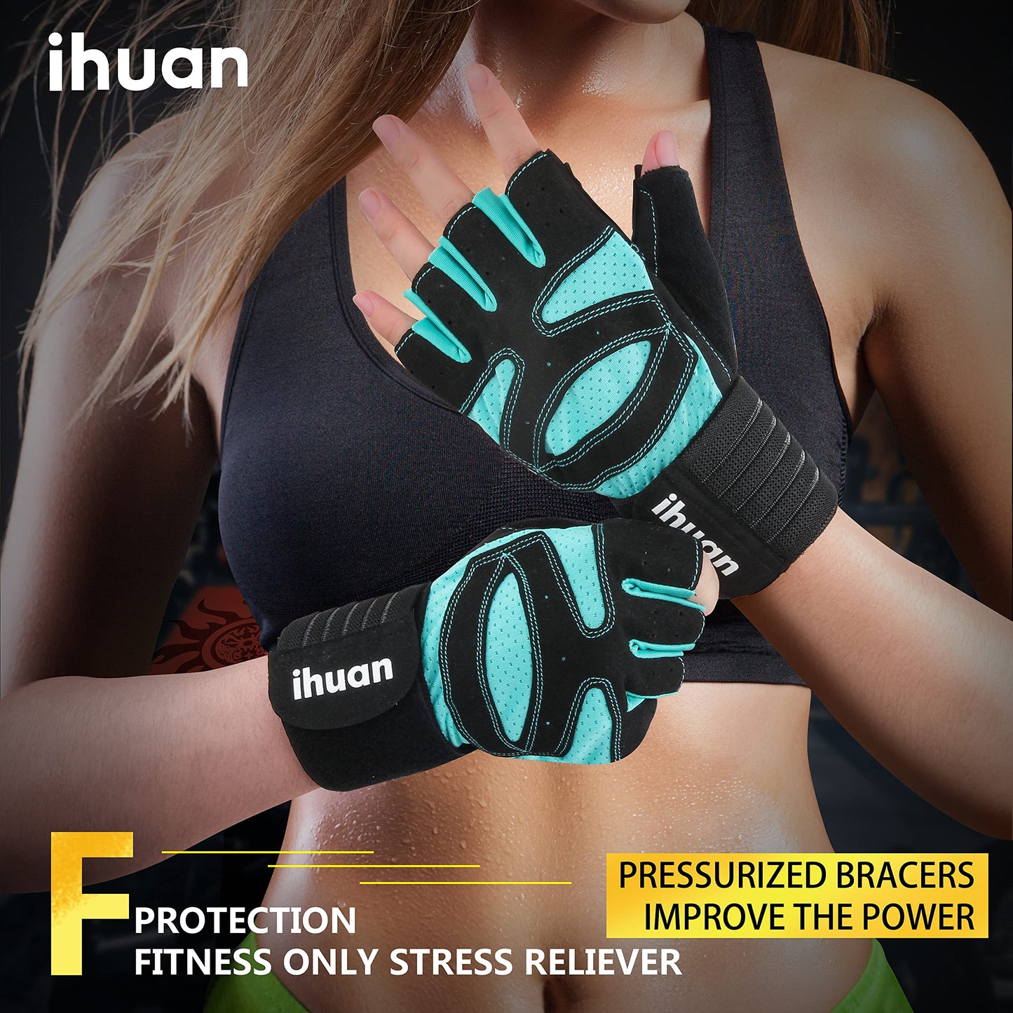 ihuan Ventilated Weight Lifting Gym Workout Gloves Full Finger with Wrist Wrap Support for Men & Women, Full Palm Protection, for Weightlifting, Training, Fitness, Hanging, Pull ups