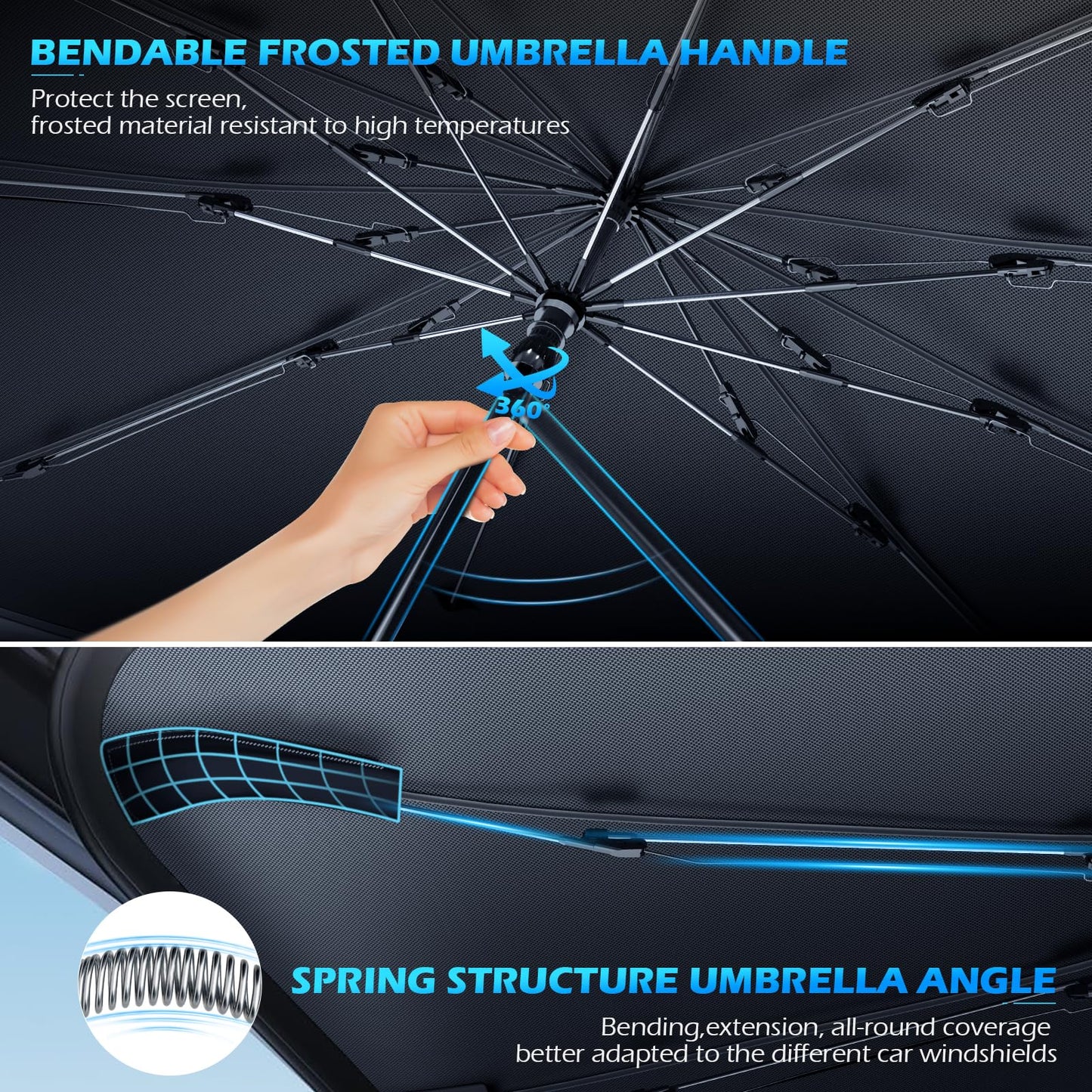 [2025 Upgrade] FLORICH Windshield Sunshade Umbrella Foldable Car Windshield Sun Shade Cover, [Nano-Ice-Crystal Coatings] Protect Interior from from UV Keep Car Cooler Large(61" L x 33" W)