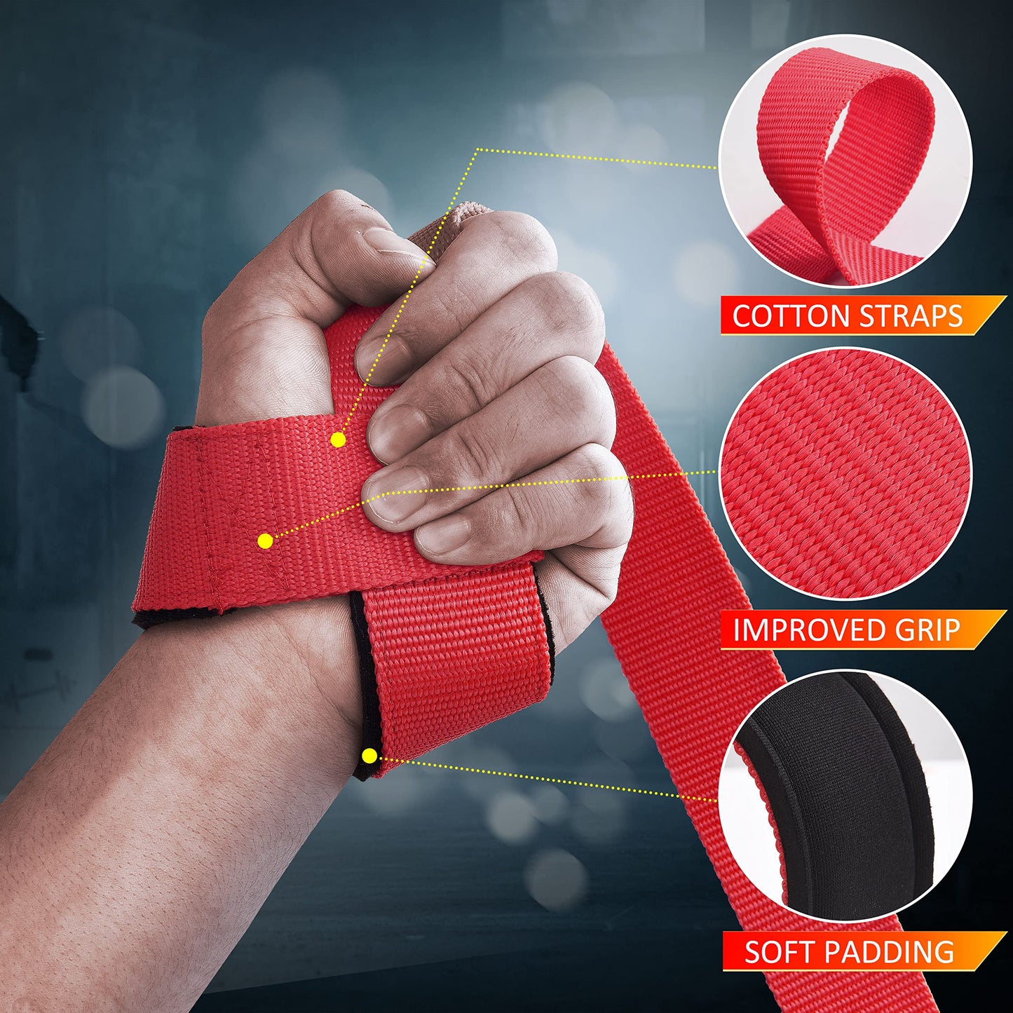ihuan Lifting Straps for Weightlifting - Wrist Straps for Weightlifting | Gym Wrist Wraps with Extra Hand Grips Support for Strength Training | Bodybuilding | Deadlifting