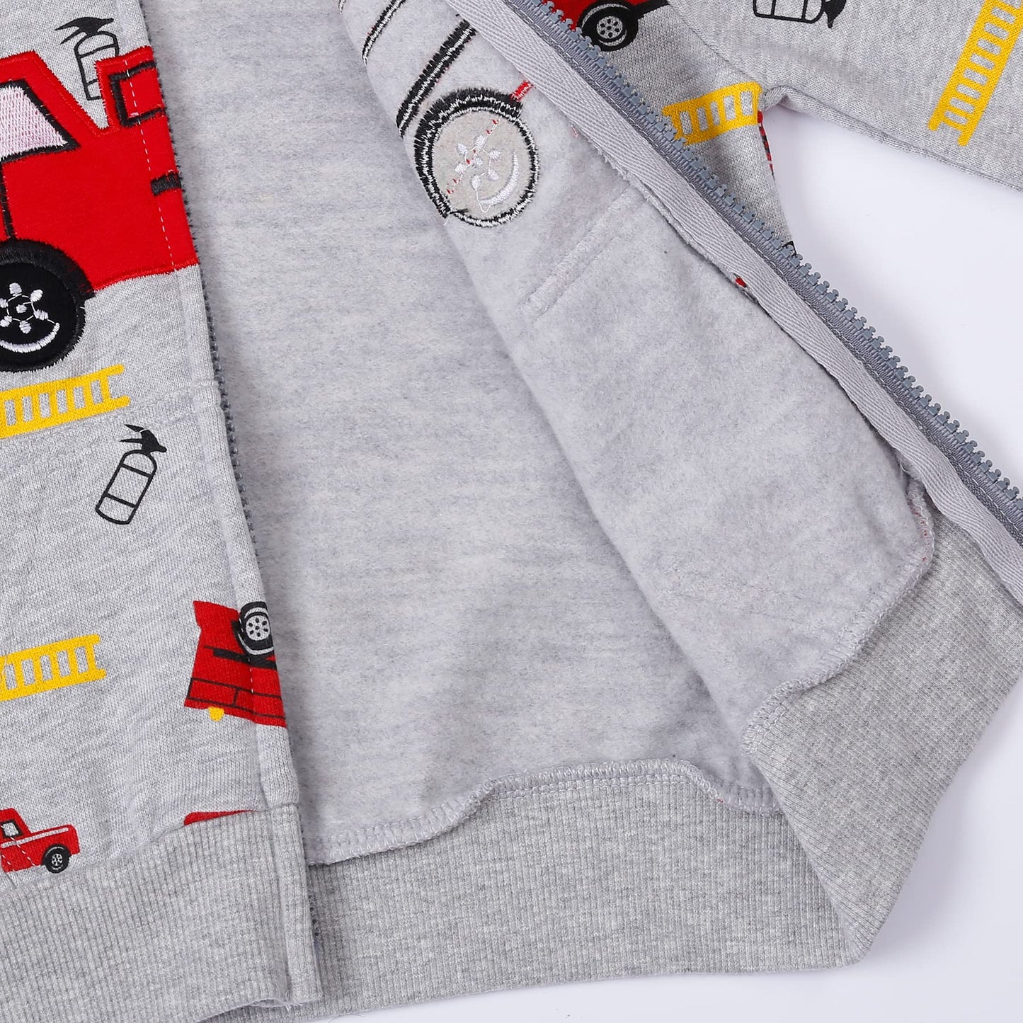 NUBEEHOHO Toddler Boy Sweatshirt Kids Fire Truck Grey Zip Up Hoodie Fall Winter Outerwear Cotton Jackets 2T (Fire Truck-3043)