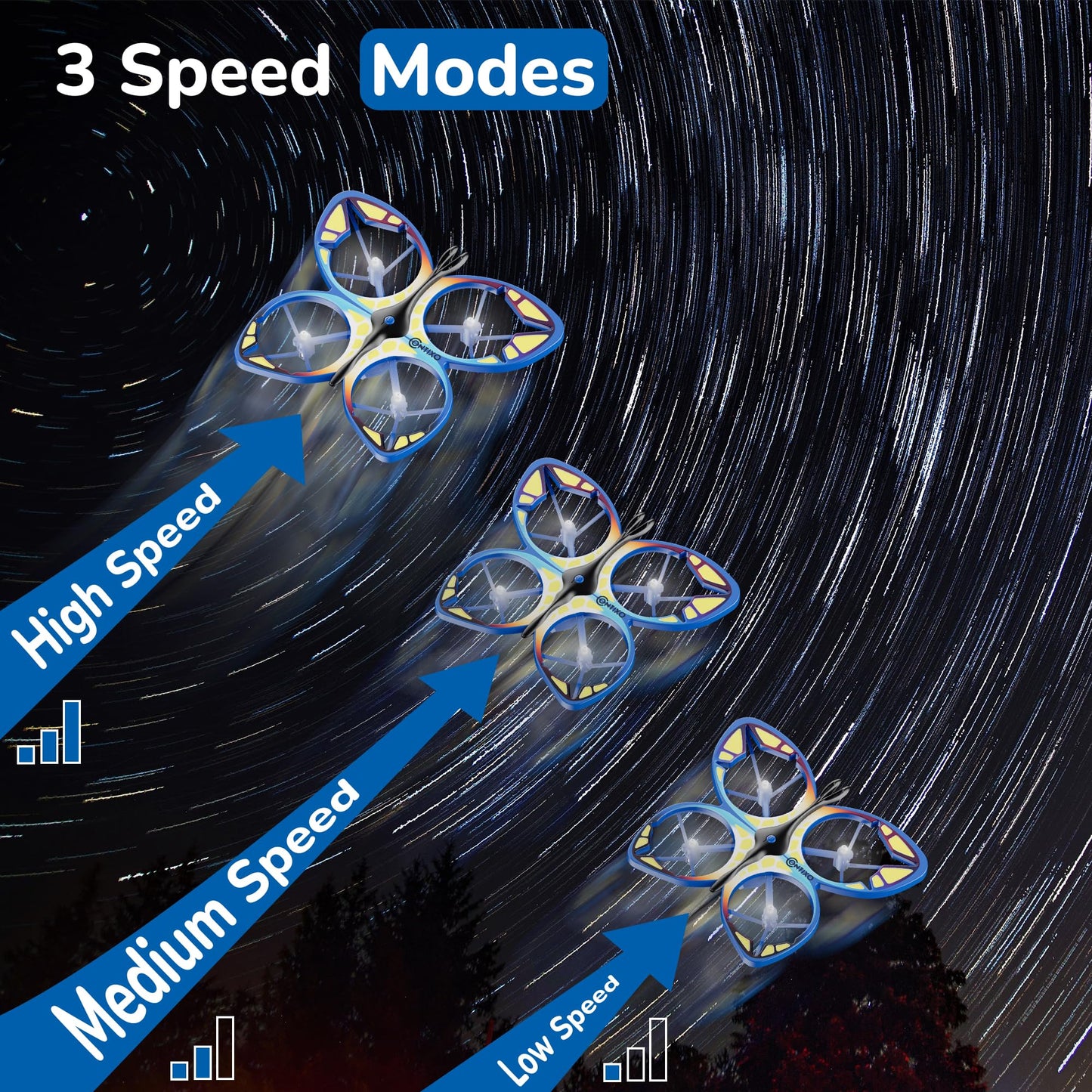 Contixo TD2 Kids Mini Drone – Beginner RC Butterfly Drones with LED Lights, One-Button Takeoff and Landing, 3D Flip, Headless Mode, Altitude Hold, 3 Speeds, 2 Batteries, Toy for Boys and Girls-Blue