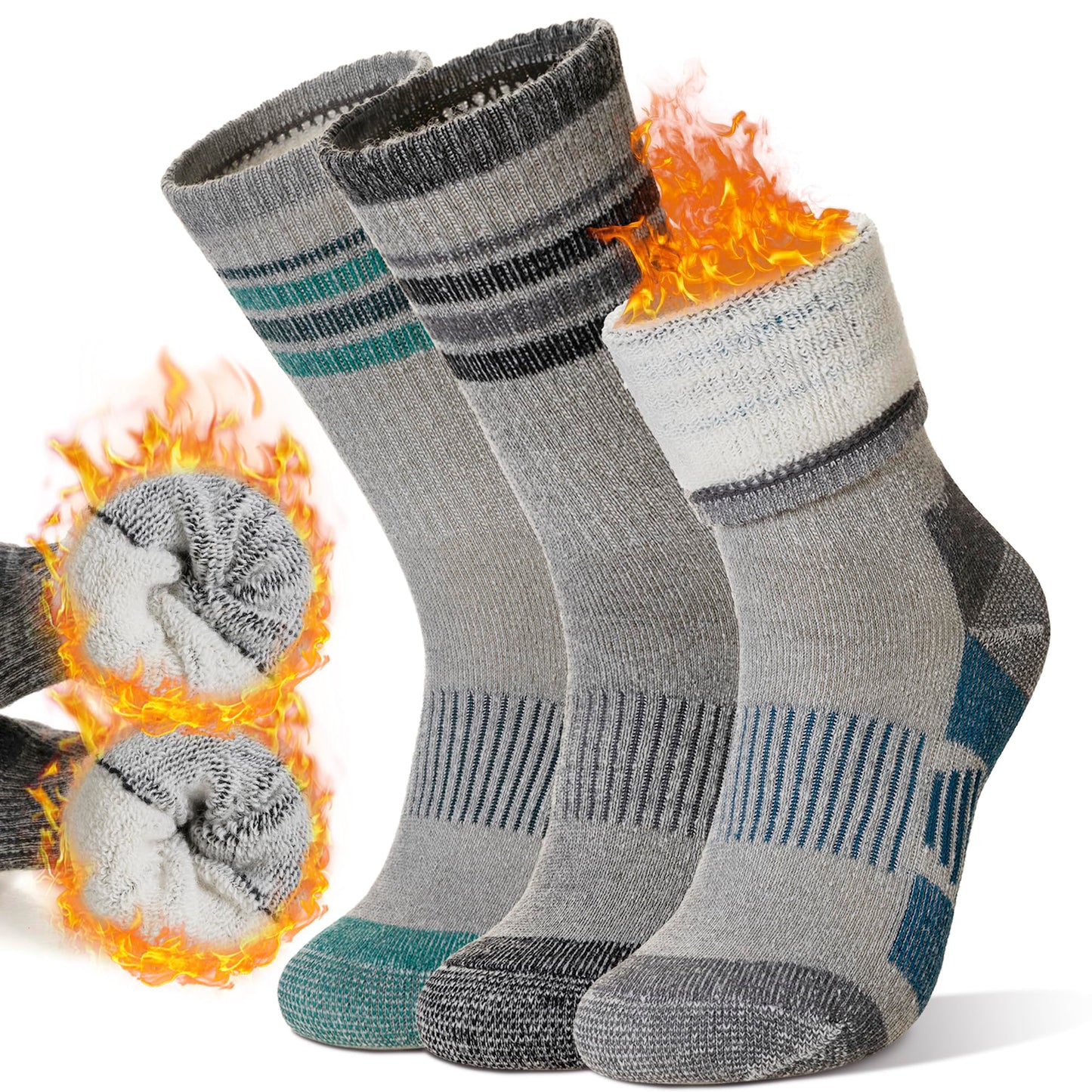 SeeyAN Merino Wool Hiking Socks Womens Mens Thermal Winter Boot Thick Cushion Warm Crew Socks 3 Pairs (Blue/Black/Green#S, Medium)