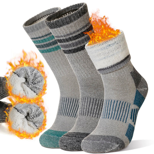 SeeyAN Merino Wool Hiking Socks Womens Mens Thermal Winter Boot Thick Cushion Warm Crew Socks 3 Pairs (Blue/Black/Green#S, Medium)