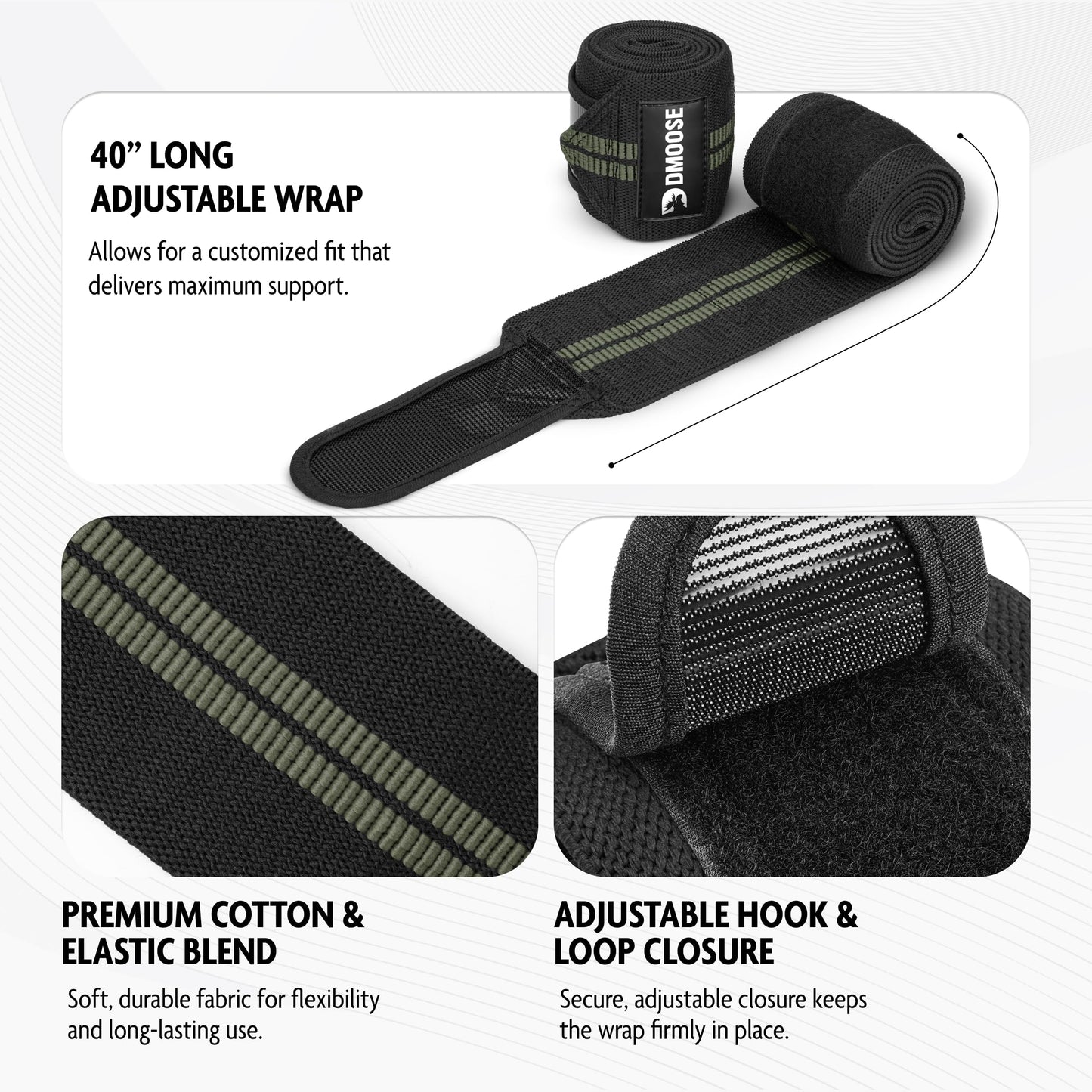 DMoose Fitness Elbow Wraps for Weightlifting, Bench Press, Cross Training & Powerlifting for Men and Women - 40" Nylon (Pair) Elbow Straps - Increases Stability of Joints and Support Injury Recovery