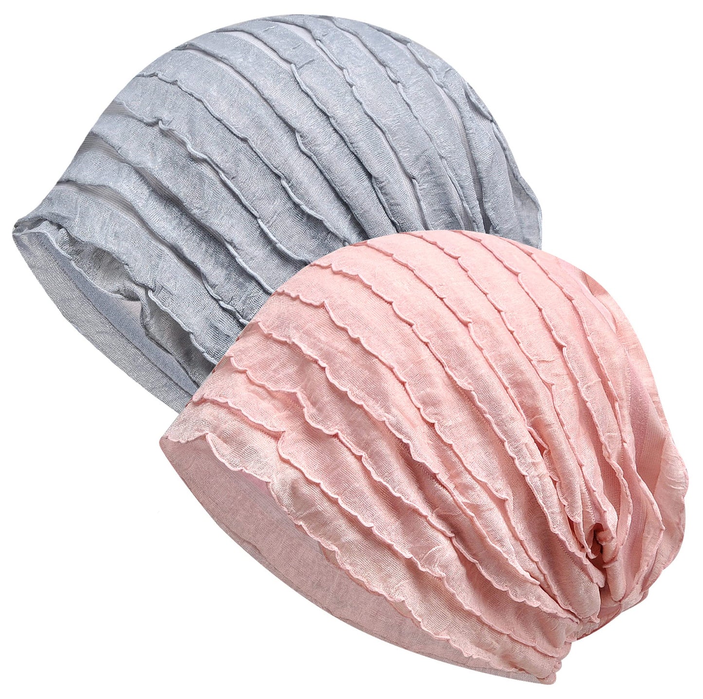Kayier Women's Baggy Casual Chemo Beanie Cap (2 Pack - Pink & Grey)