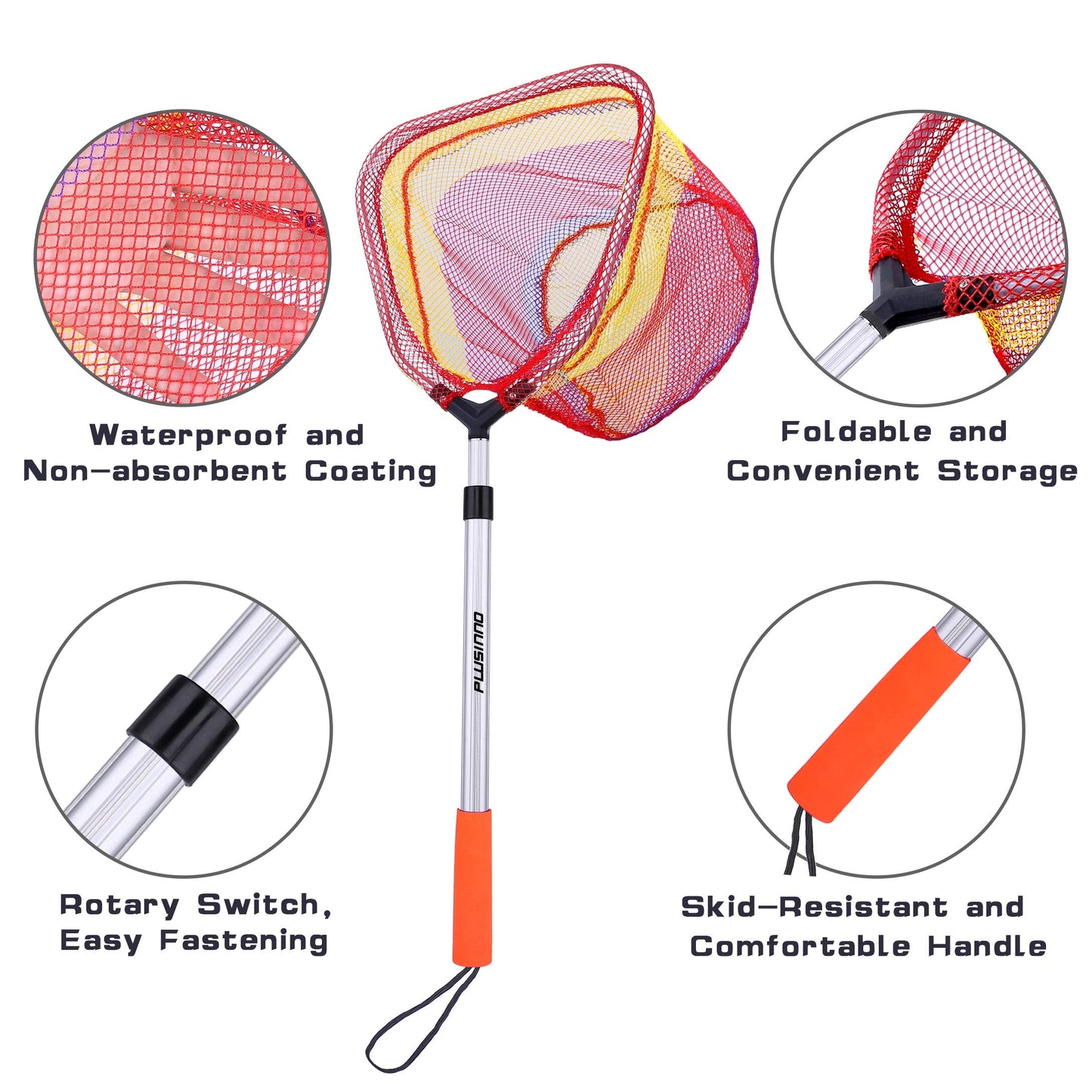 PLUSINNO Kids Fishing Net, Telescopic Lightweight Landing Net with Aluminum Pole Handle and Nylon Mesh, Catch and Release Net for Kids Youth Outdoor